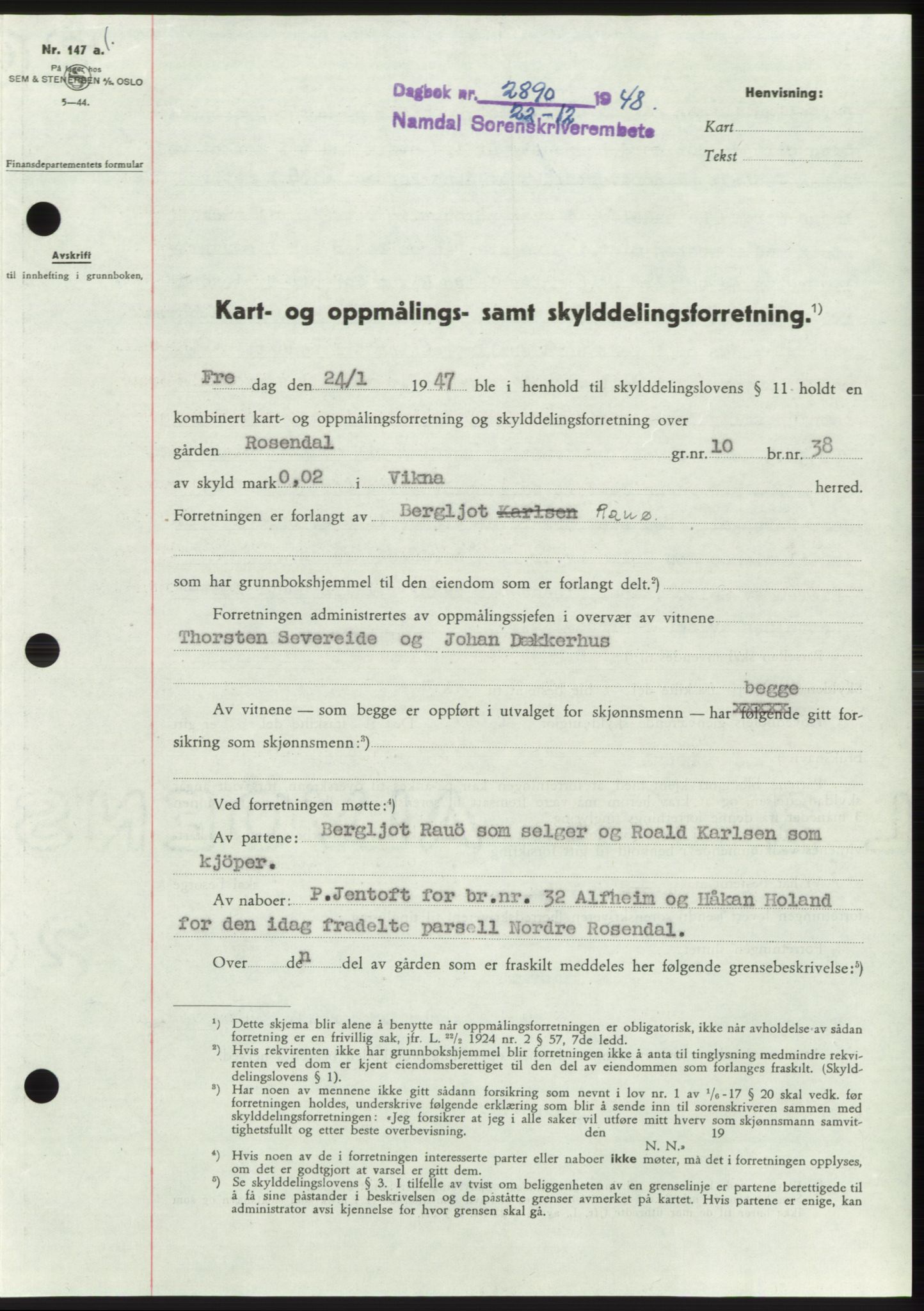 Namdal sorenskriveri, SAT/A-4133/1/2/2C: Pantebok nr. -, 1948-1948, Dagboknr: 2890/1948