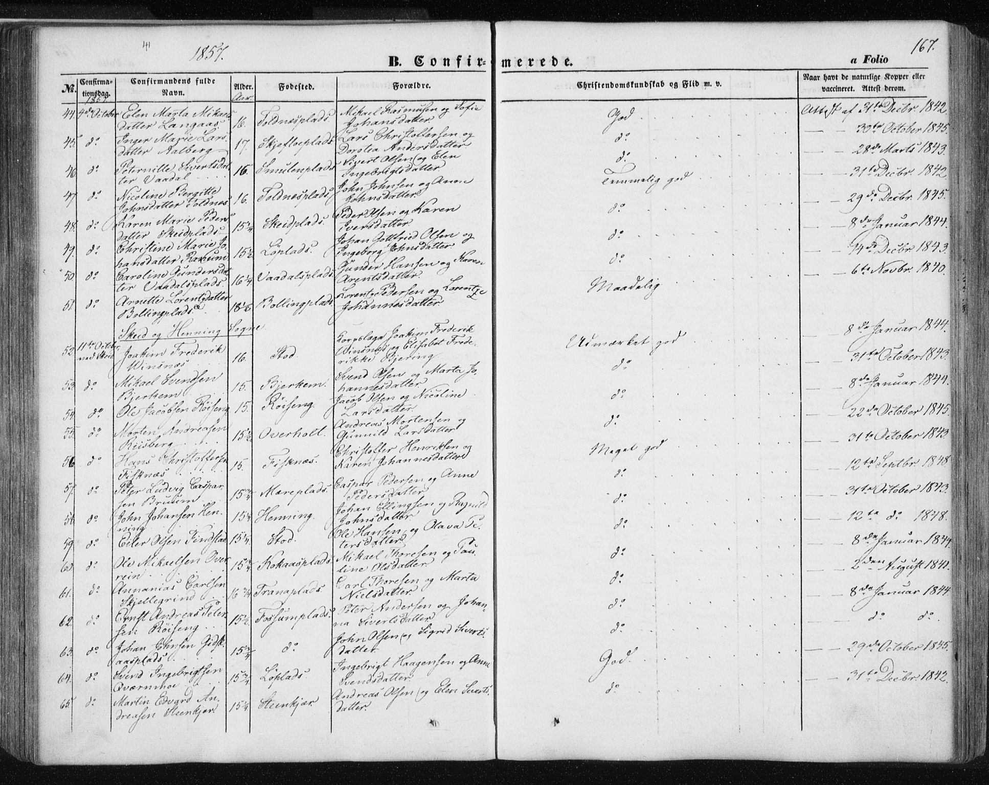 Ministerialprotokoller, klokkerbøker og fødselsregistre - Nord-Trøndelag, SAT/A-1458/735/L0342: Ministerialbok nr. 735A07 /1, 1849-1862, s. 167