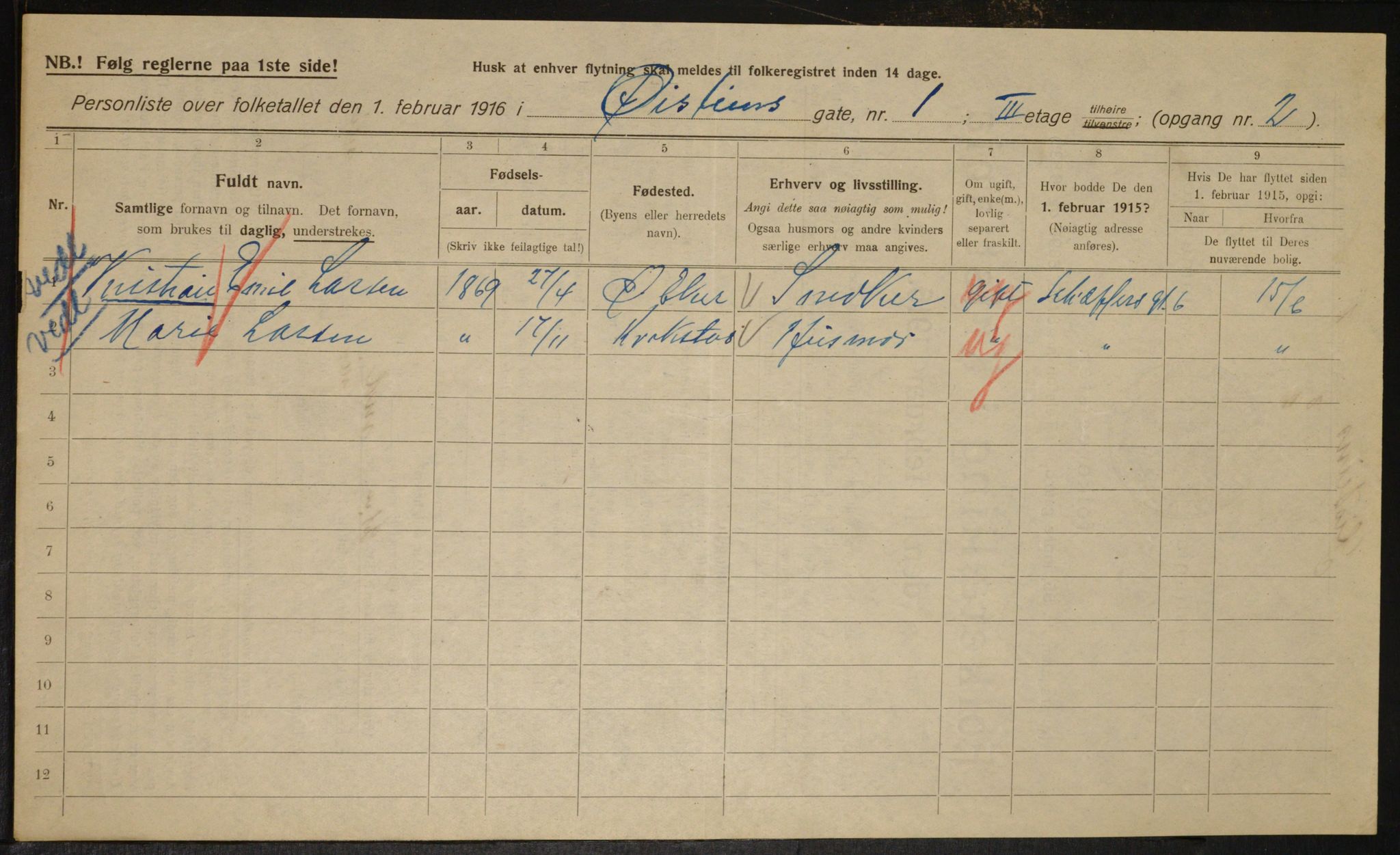 OBA, Kommunal folketelling 1.2.1916 for Kristiania, 1916, s. 133989