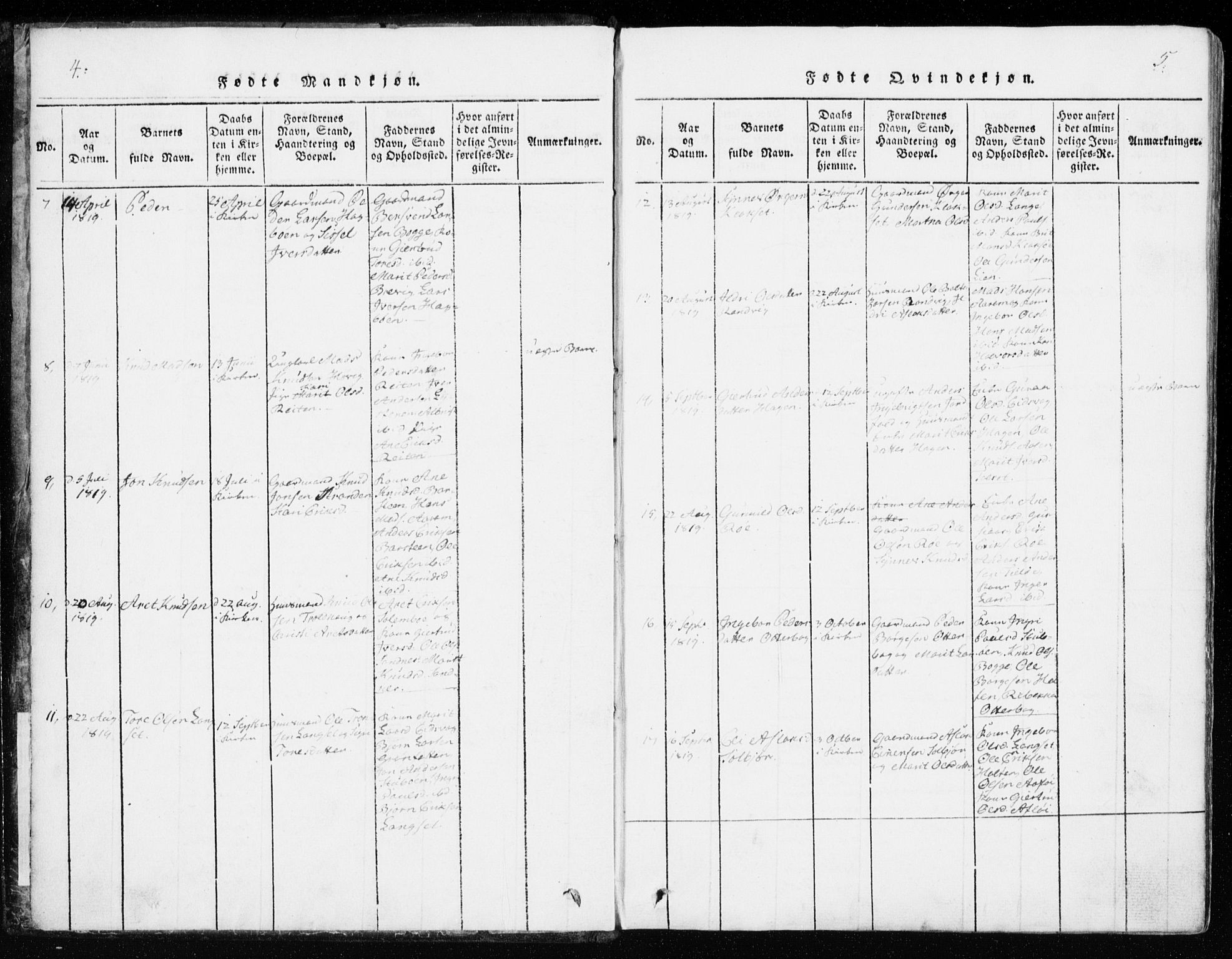 Ministerialprotokoller, klokkerbøker og fødselsregistre - Møre og Romsdal, AV/SAT-A-1454/551/L0623: Ministerialbok nr. 551A03, 1818-1831, s. 4-5