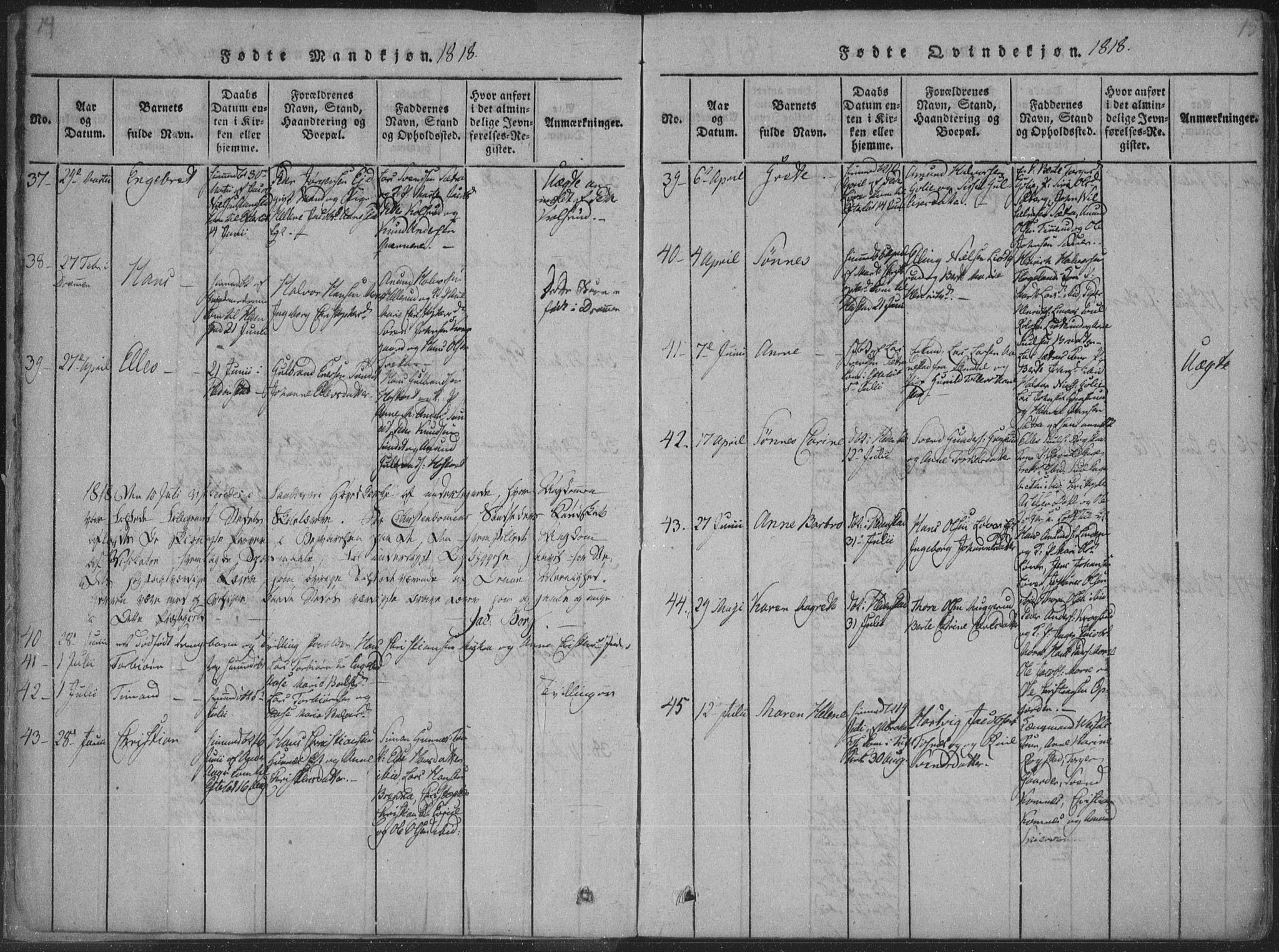 Sandsvær kirkebøker, SAKO/A-244/F/Fa/L0004: Ministerialbok nr. I 4, 1817-1839, s. 14-15