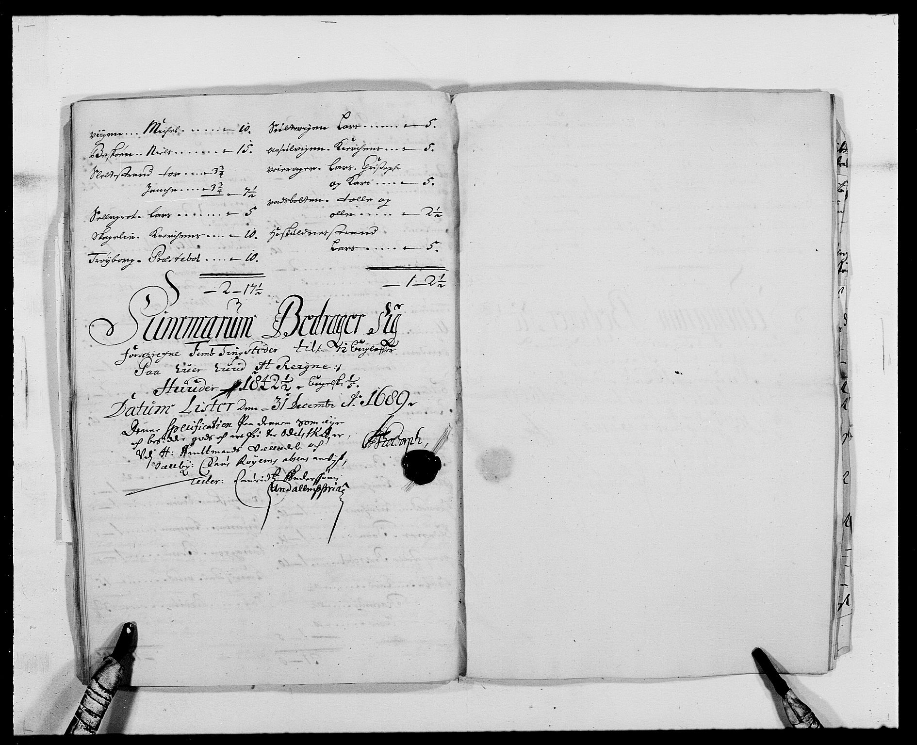 Rentekammeret inntil 1814, Reviderte regnskaper, Fogderegnskap, AV/RA-EA-4092/R41/L2535: Fogderegnskap Lista, 1686-1689, s. 75