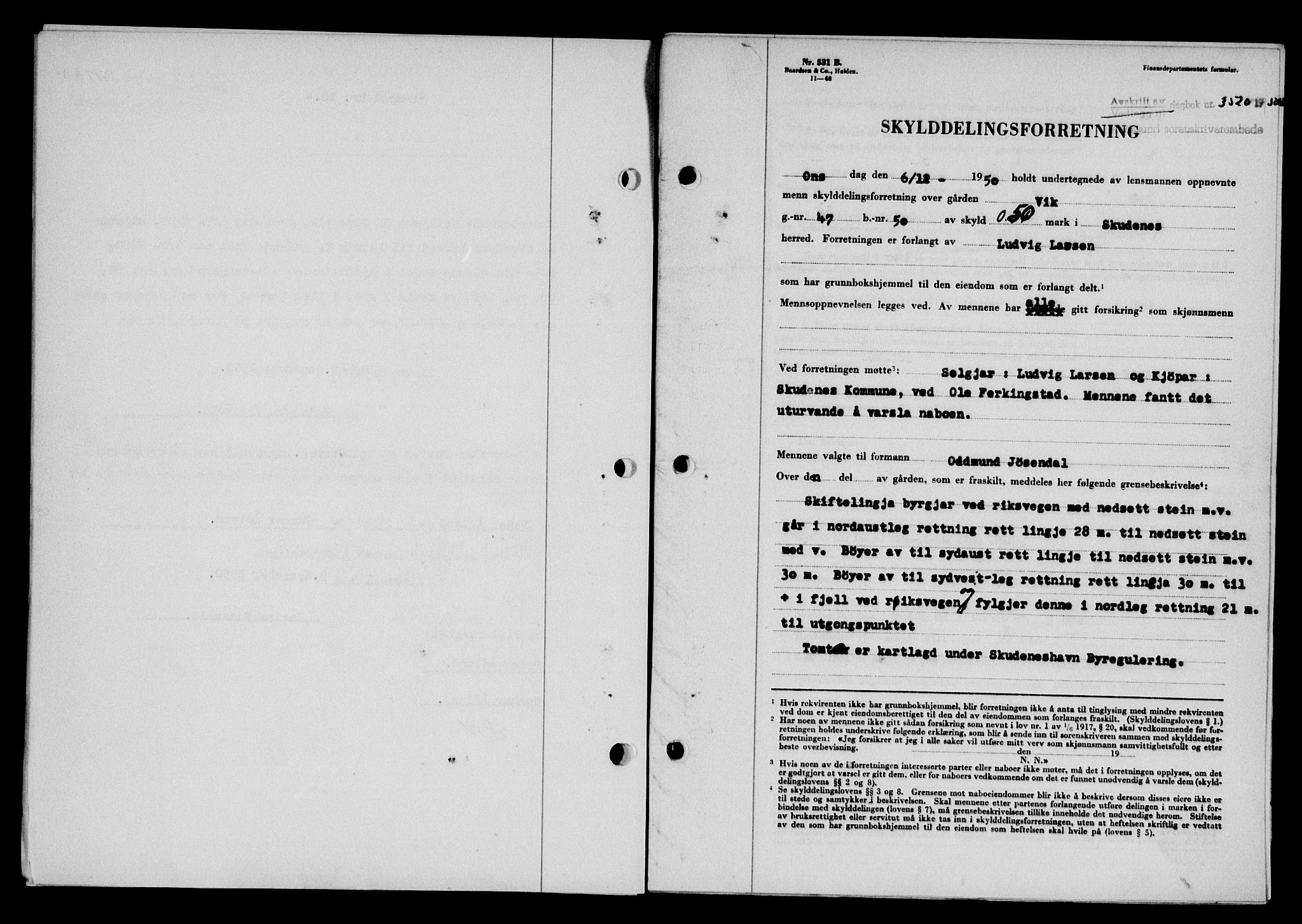 Karmsund sorenskriveri, SAST/A-100311/01/II/IIB/L0101: Pantebok nr. 81A, 1950-1951, Dagboknr: 3520/1950