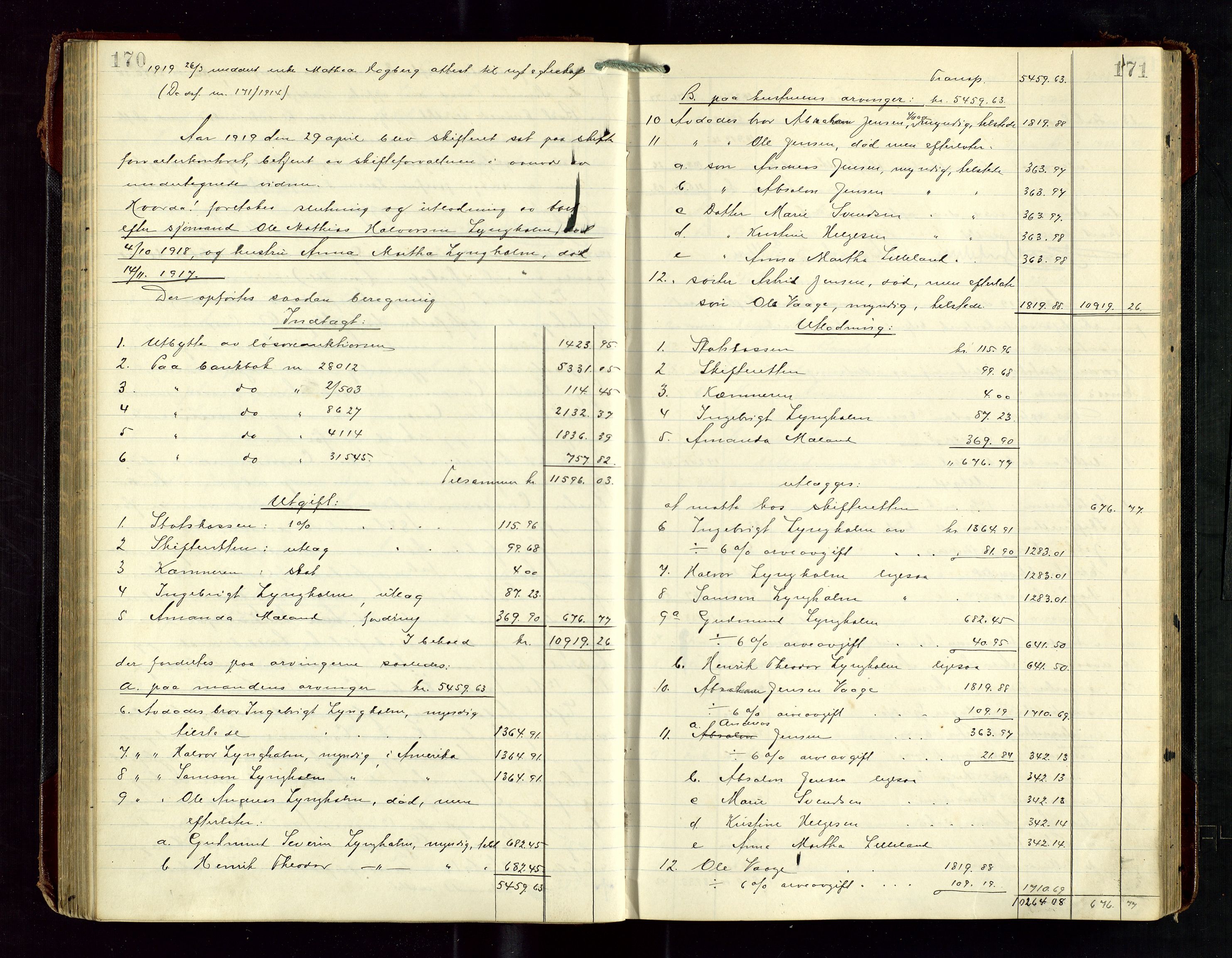 Haugesund tingrett, AV/SAST-A-101415/01/IV/IVD/L0003: Skifteutlodningsprotokoll, med register, 1915-1924, s. 170-171
