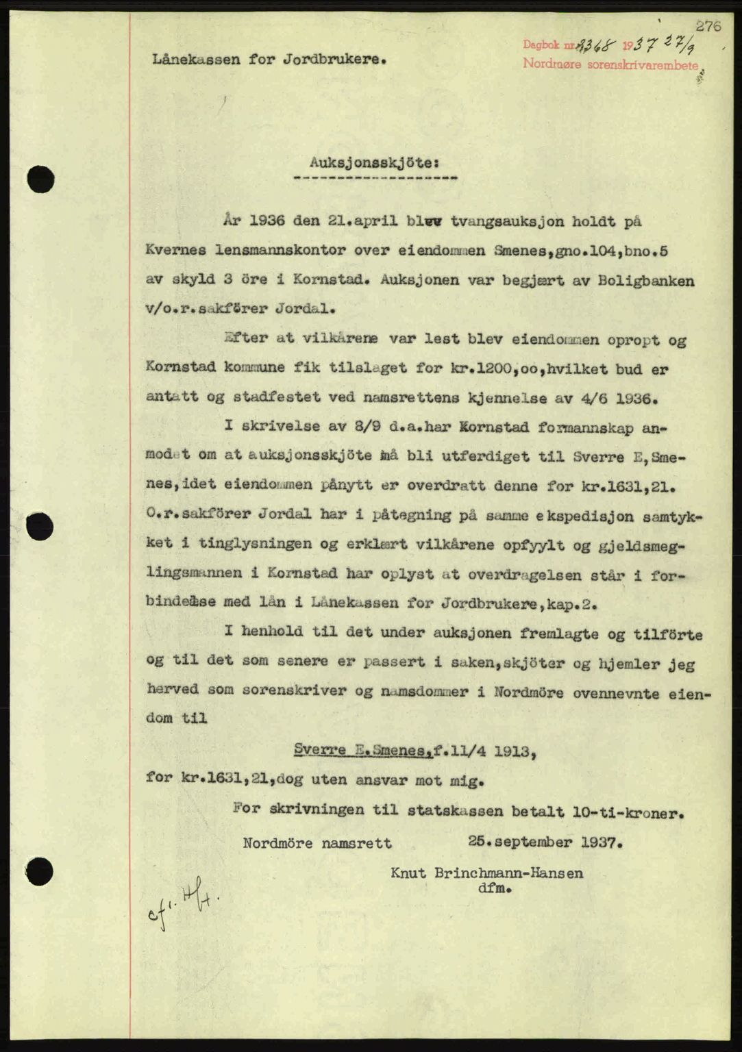 Nordmøre sorenskriveri, SAT/A-4132/1/2/2Ca: Pantebok nr. A82, 1937-1938, Dagboknr: 2368/1937