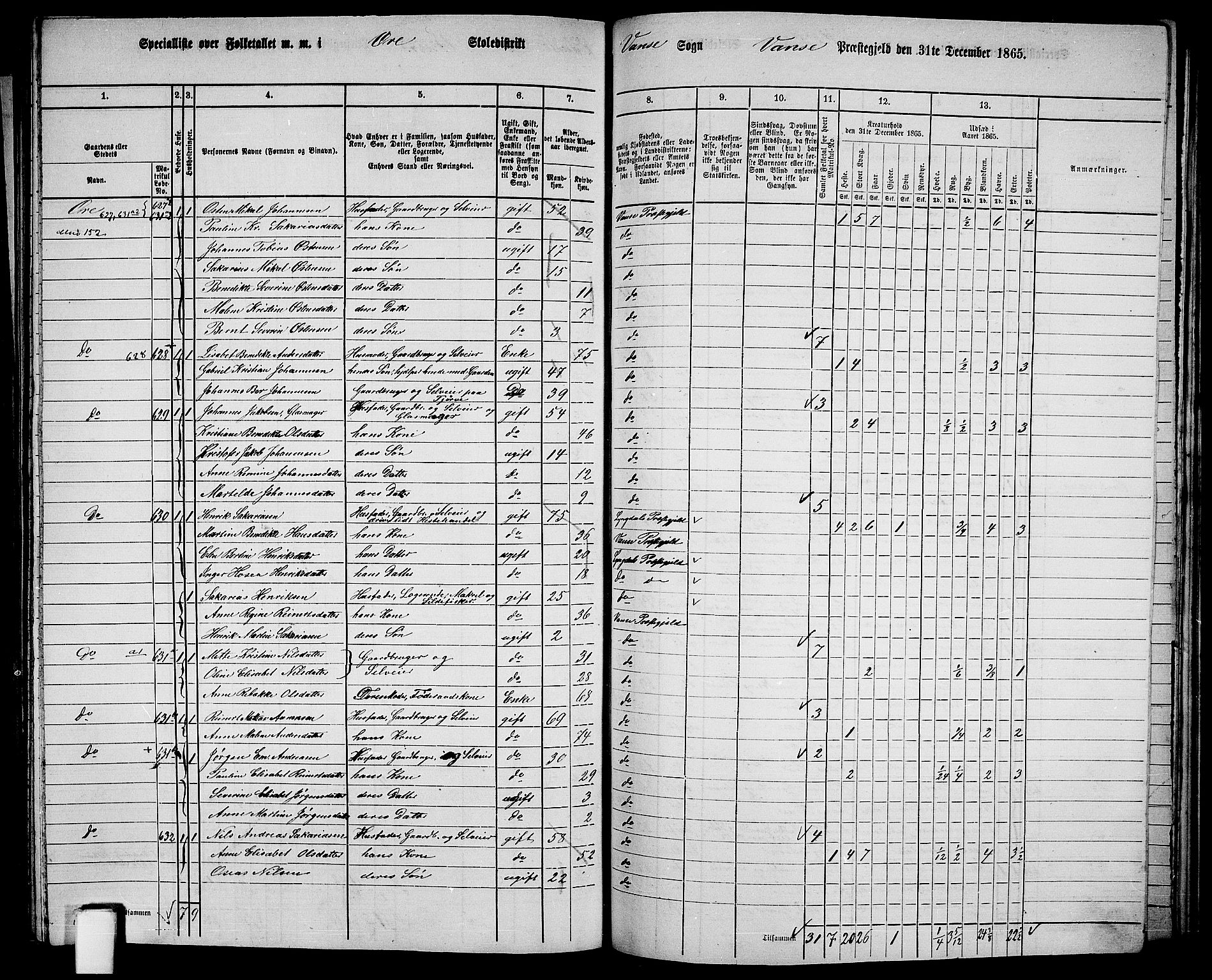 RA, Folketelling 1865 for 1041L Vanse prestegjeld, Vanse sokn og Farsund landsokn, 1865, s. 223
