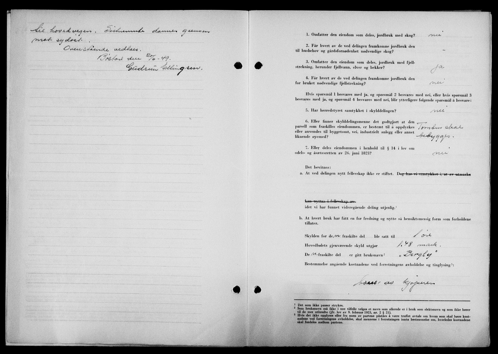 Lofoten sorenskriveri, SAT/A-0017/1/2/2C/L0021a: Pantebok nr. 21a, 1949-1949, Dagboknr: 1426/1949
