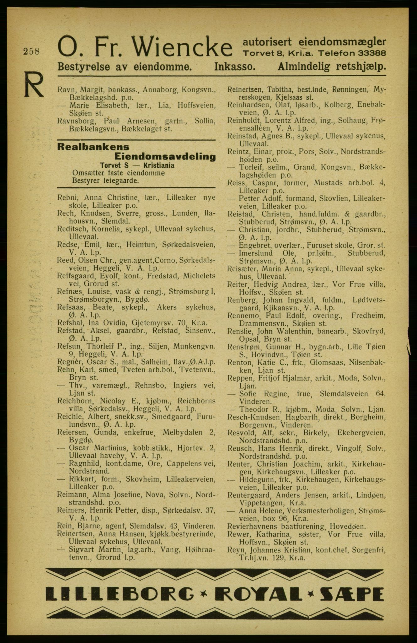 Aker adressebok/adressekalender, PUBL/001/A/002: Akers adressekalender, 1922, s. 258