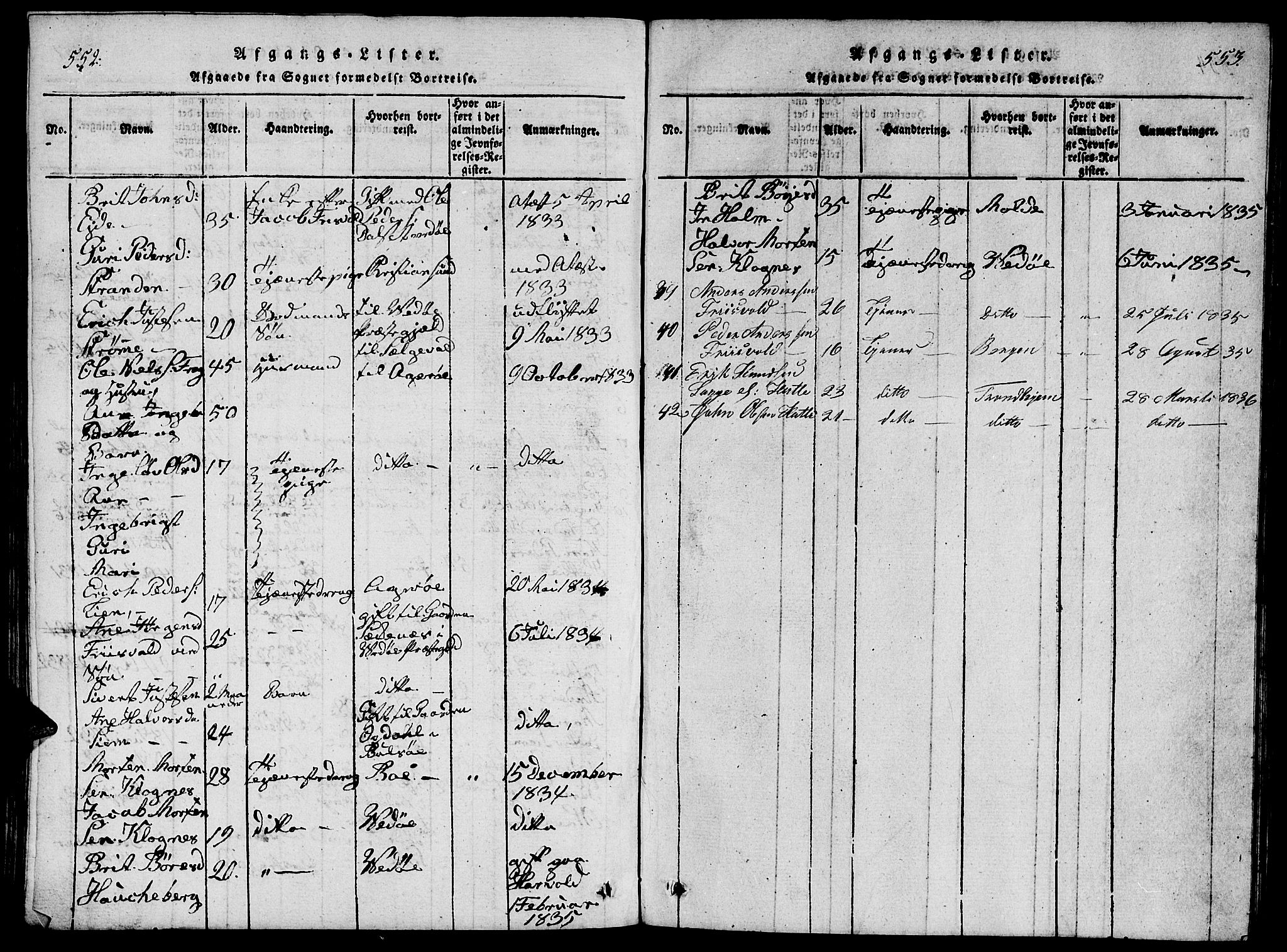 Ministerialprotokoller, klokkerbøker og fødselsregistre - Møre og Romsdal, AV/SAT-A-1454/542/L0558: Klokkerbok nr. 542C01, 1818-1836, s. 552-553