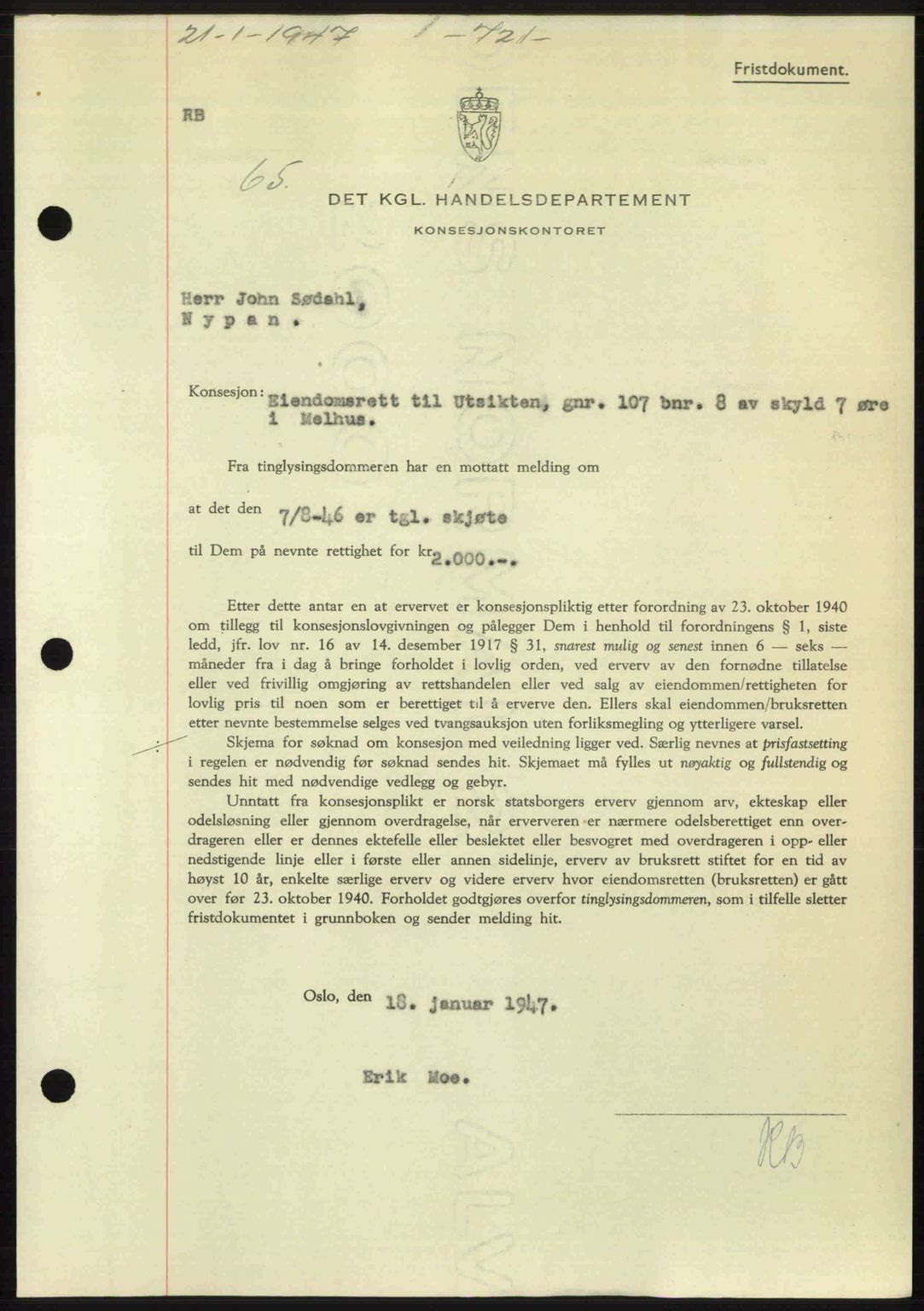 Gauldal sorenskriveri, SAT/A-0014/1/2/2C: Pantebok nr. A3, 1947-1947, Dagboknr: 65/1947
