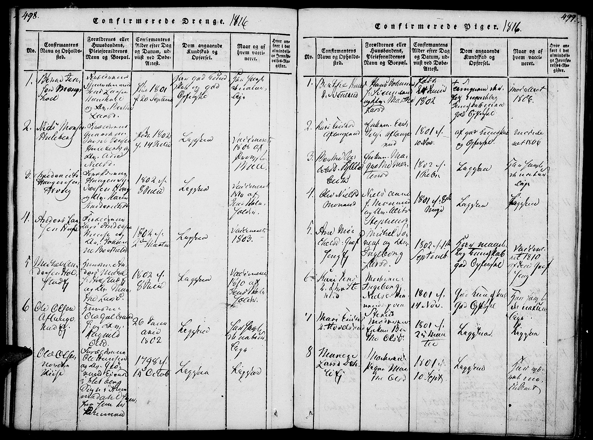 Nes prestekontor, Hedmark, AV/SAH-PREST-020/K/Ka/L0002: Ministerialbok nr. 2, 1813-1827, s. 498-499