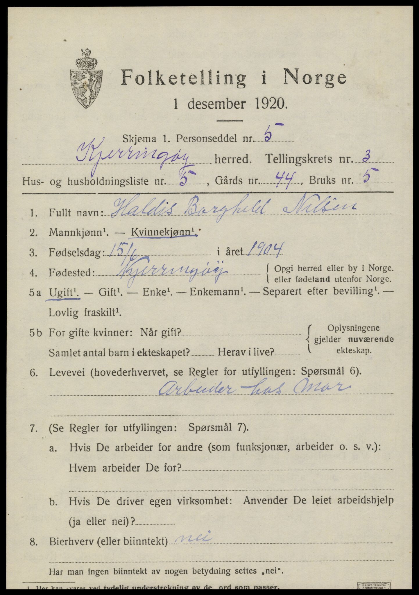 SAT, Folketelling 1920 for 1844 Kjerringøy herred, 1920, s. 1343