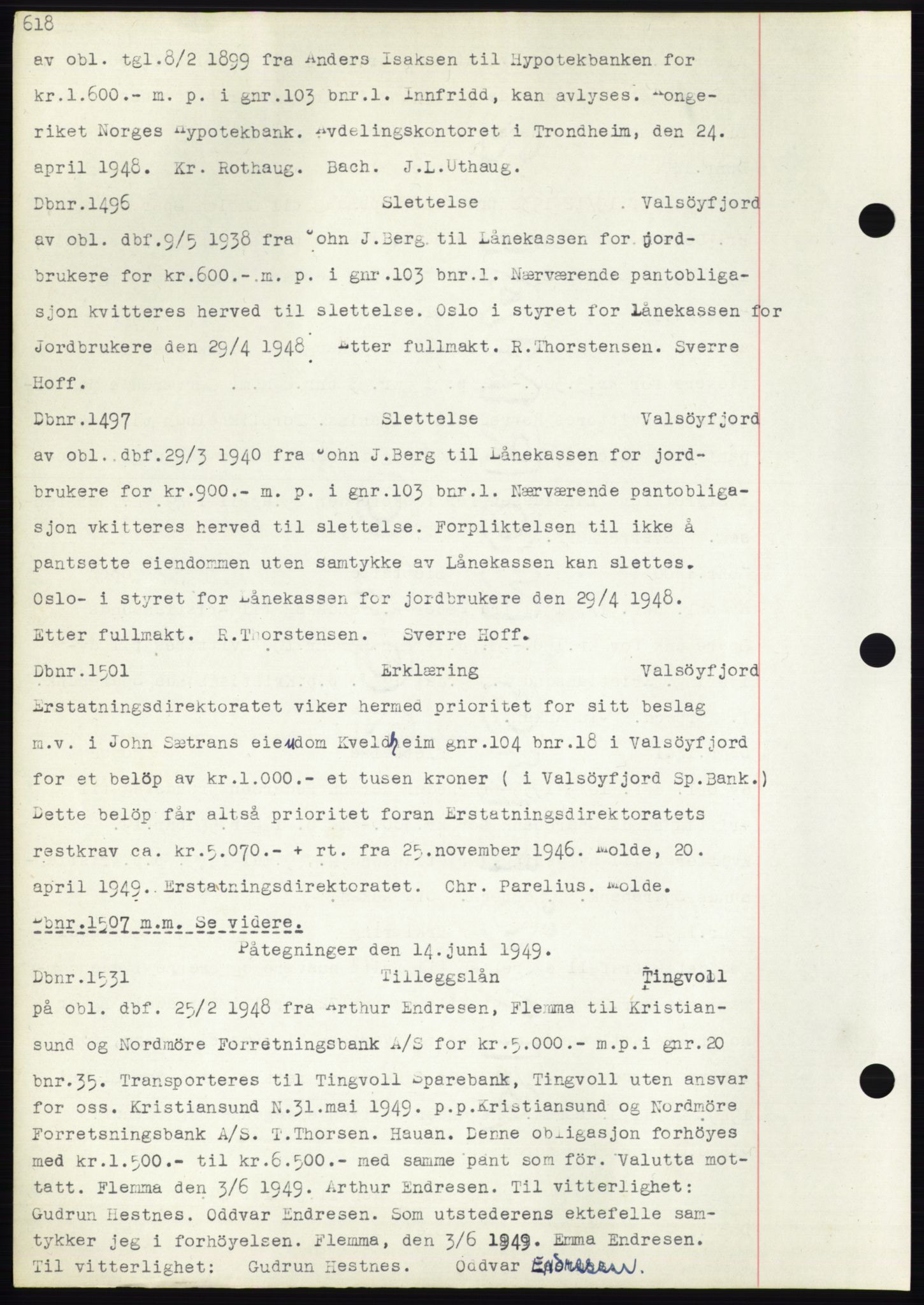 Nordmøre sorenskriveri, SAT/A-4132/1/2/2Ca: Pantebok nr. C82b, 1946-1951, Dagboknr: 1496/1949