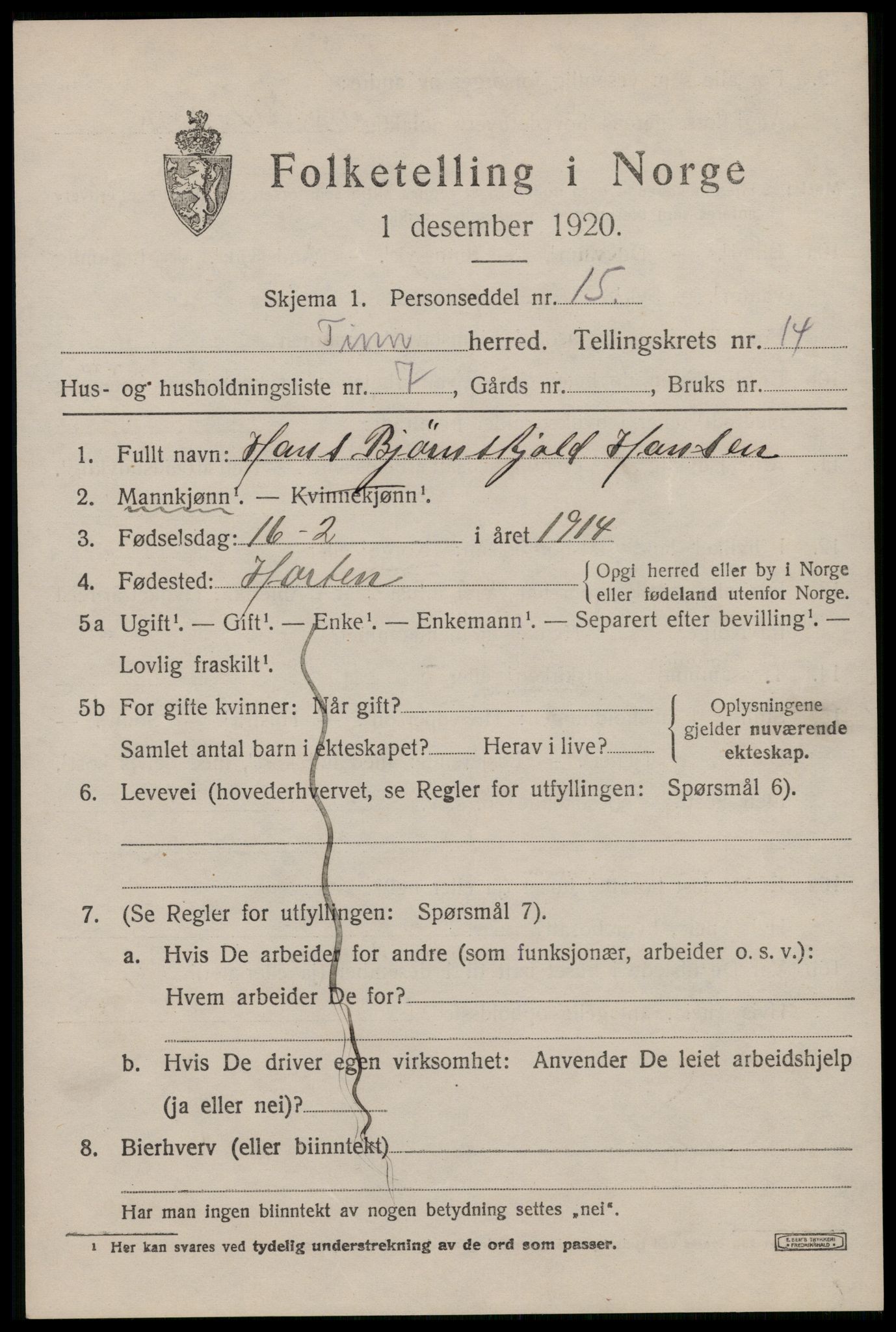 SAKO, Folketelling 1920 for 0826 Tinn herred, 1920, s. 8842