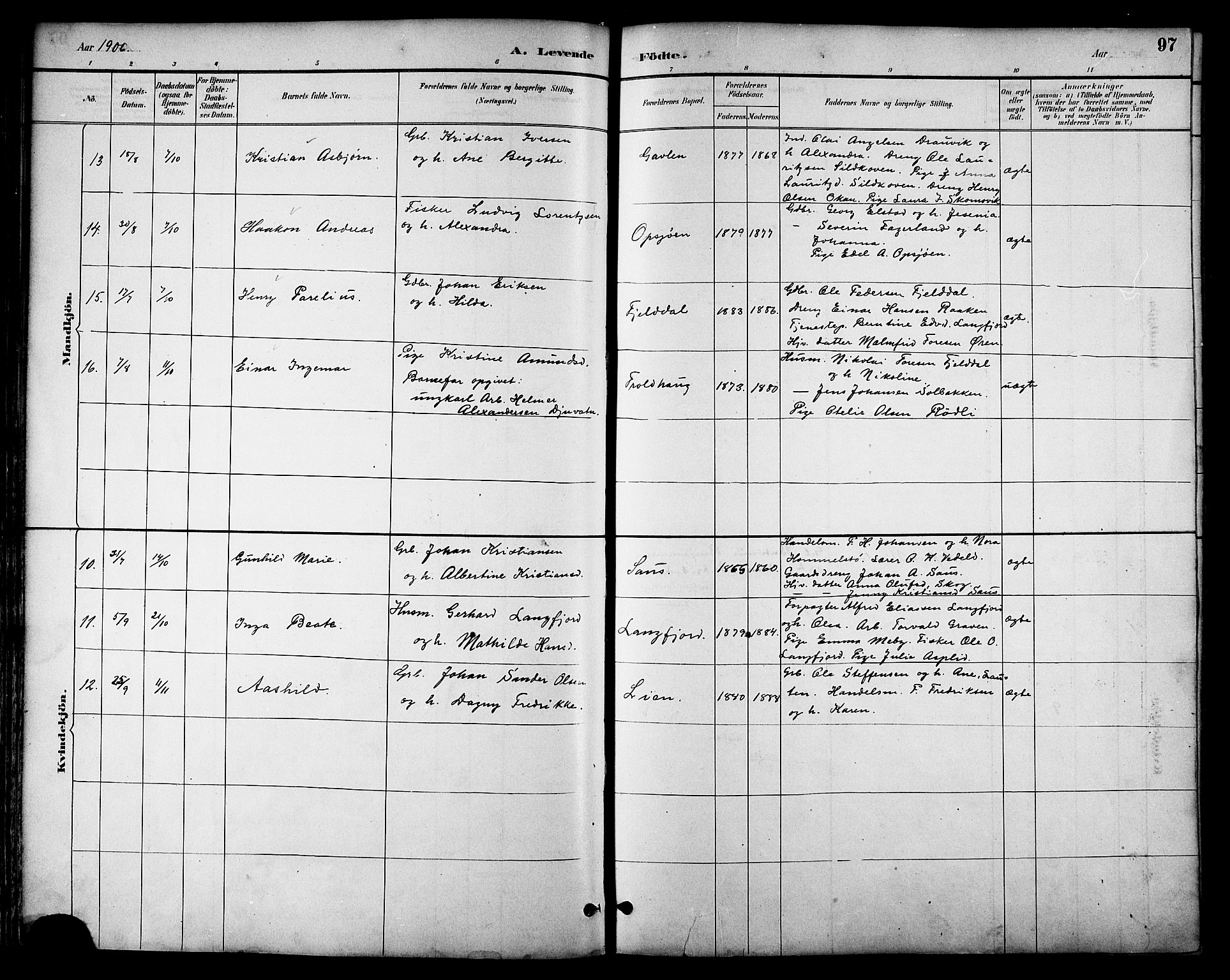 Ministerialprotokoller, klokkerbøker og fødselsregistre - Nordland, AV/SAT-A-1459/814/L0230: Klokkerbok nr. 814C03, 1884-1911, s. 97