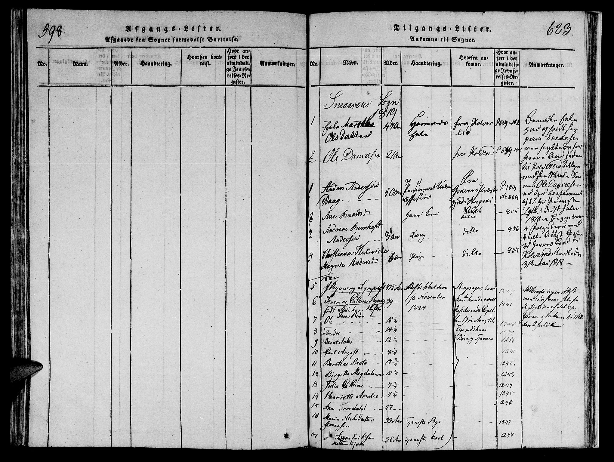 Ministerialprotokoller, klokkerbøker og fødselsregistre - Nord-Trøndelag, AV/SAT-A-1458/749/L0479: Klokkerbok nr. 749C01, 1817-1829, s. 598-623