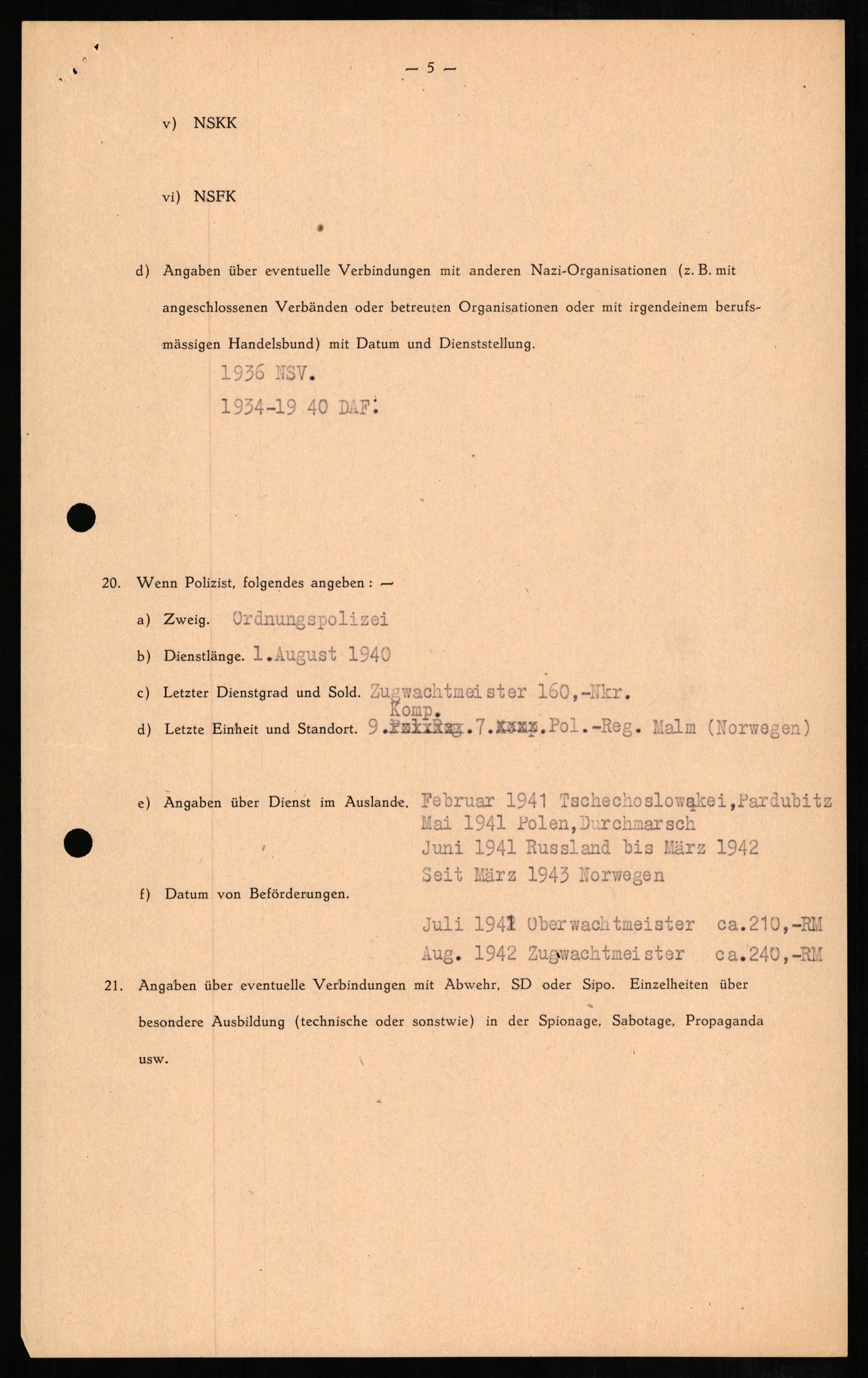Forsvaret, Forsvarets overkommando II, AV/RA-RAFA-3915/D/Db/L0008: CI Questionaires. Tyske okkupasjonsstyrker i Norge. Tyskere., 1945-1946, s. 298
