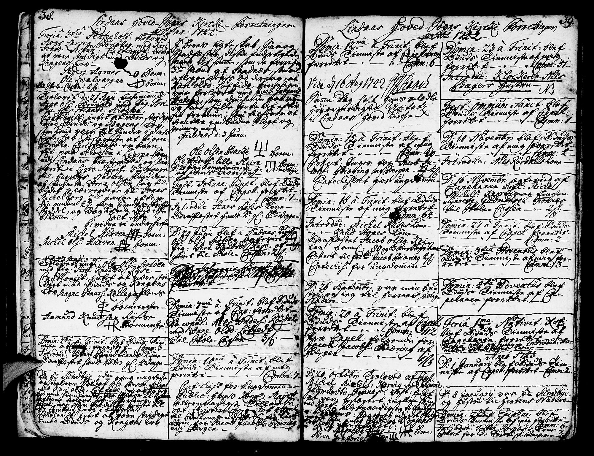 Lindås Sokneprestembete, SAB/A-76701/H/Haa: Ministerialbok nr. A 2, 1740-1748, s. 38-39