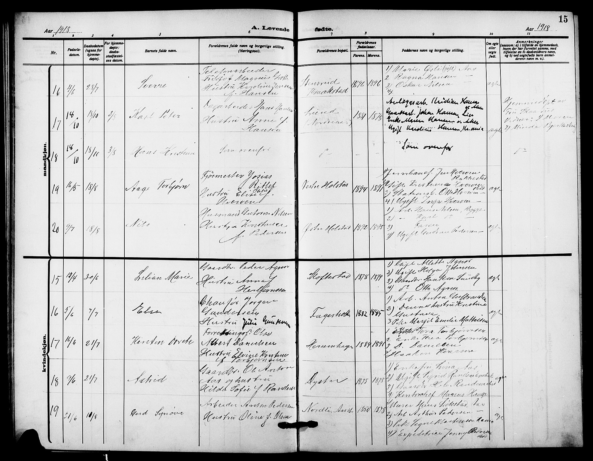 Ås prestekontor Kirkebøker, AV/SAO-A-10894/G/Ga/L0005: Klokkerbok nr. I 5, 1916-1924, s. 15
