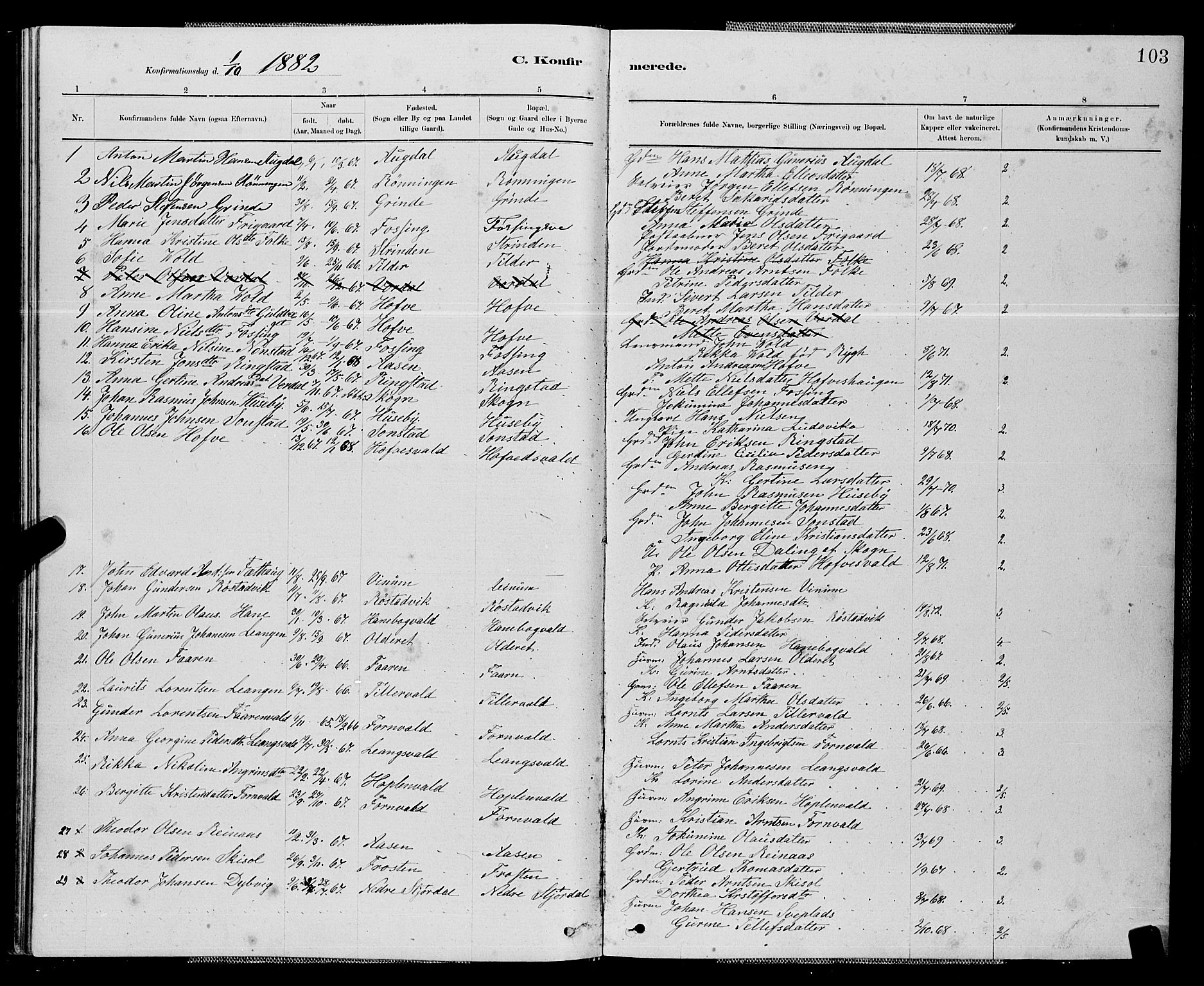 Ministerialprotokoller, klokkerbøker og fødselsregistre - Nord-Trøndelag, SAT/A-1458/714/L0134: Klokkerbok nr. 714C03, 1878-1898, s. 103