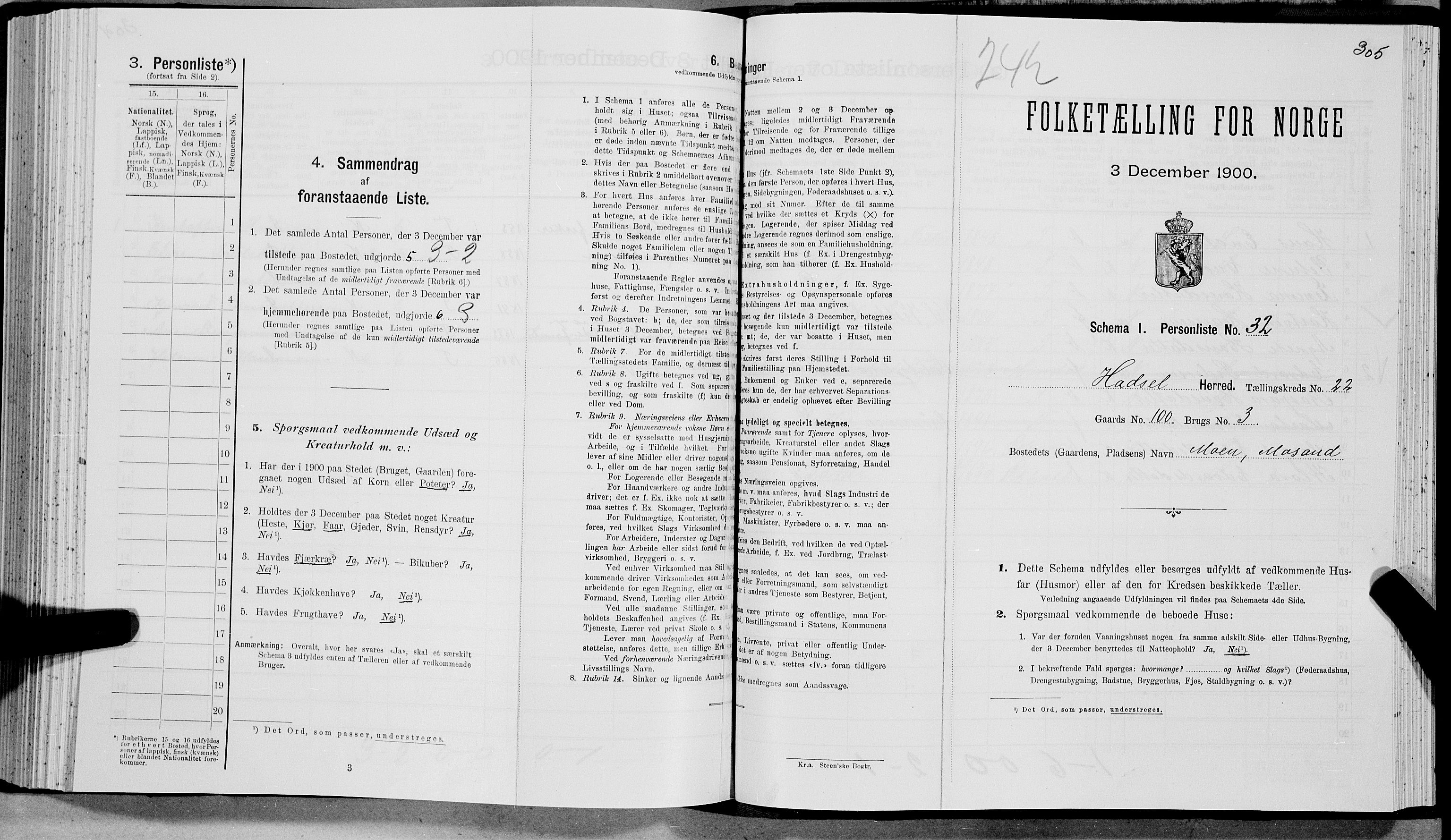 SAT, Folketelling 1900 for 1866 Hadsel herred, 1900, s. 2200