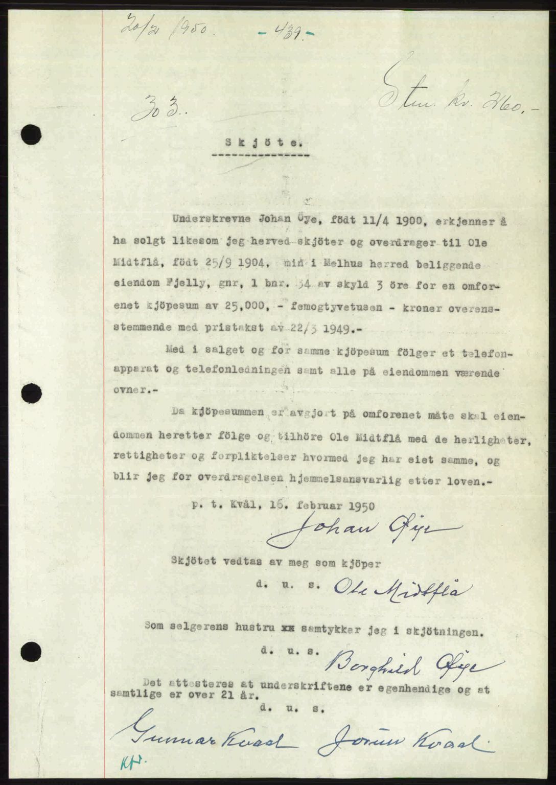 Gauldal sorenskriveri, SAT/A-0014/1/2/2C: Pantebok nr. A9, 1949-1950, Dagboknr: 303/1950