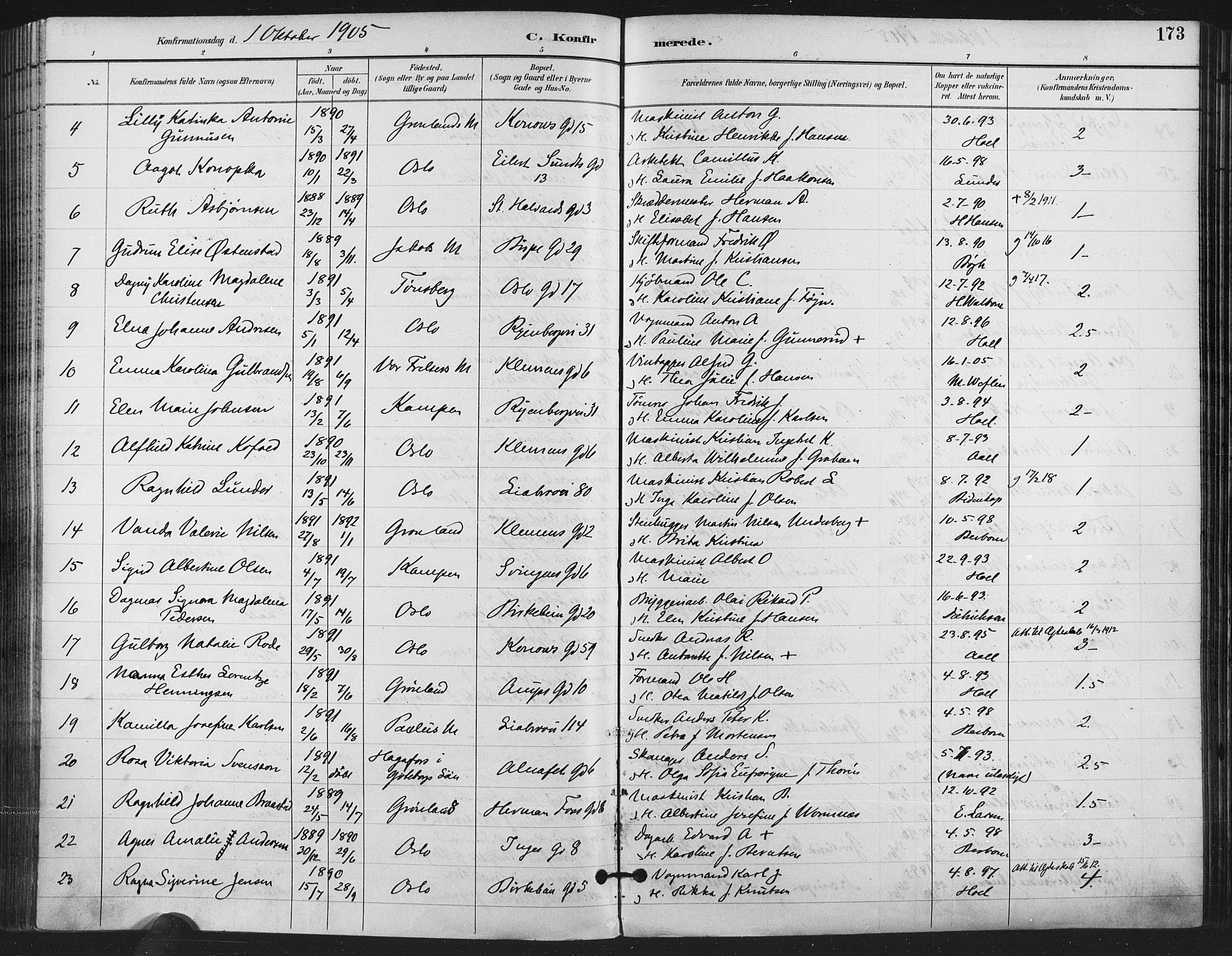 Gamlebyen prestekontor Kirkebøker, AV/SAO-A-10884/F/Fa/L0008: Ministerialbok nr. 8, 1891-1908, s. 173