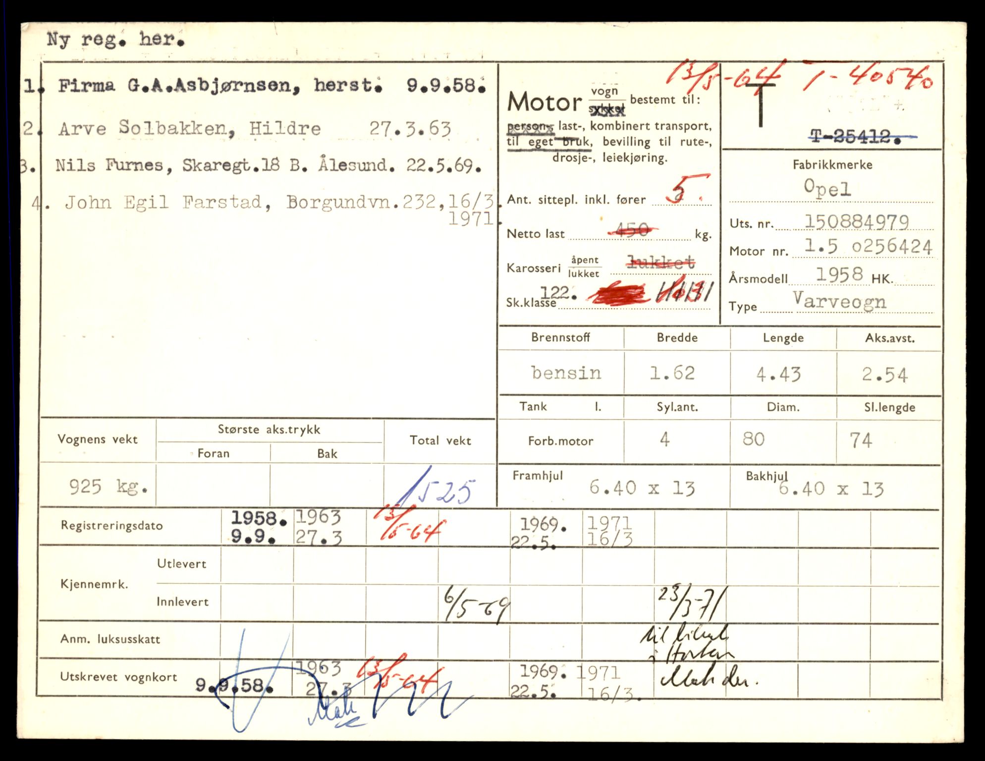 Møre og Romsdal vegkontor - Ålesund trafikkstasjon, AV/SAT-A-4099/F/Fe/L0079: Registreringskort for kjøretøy T 40540 - T 40869, 1927-1998, s. 5