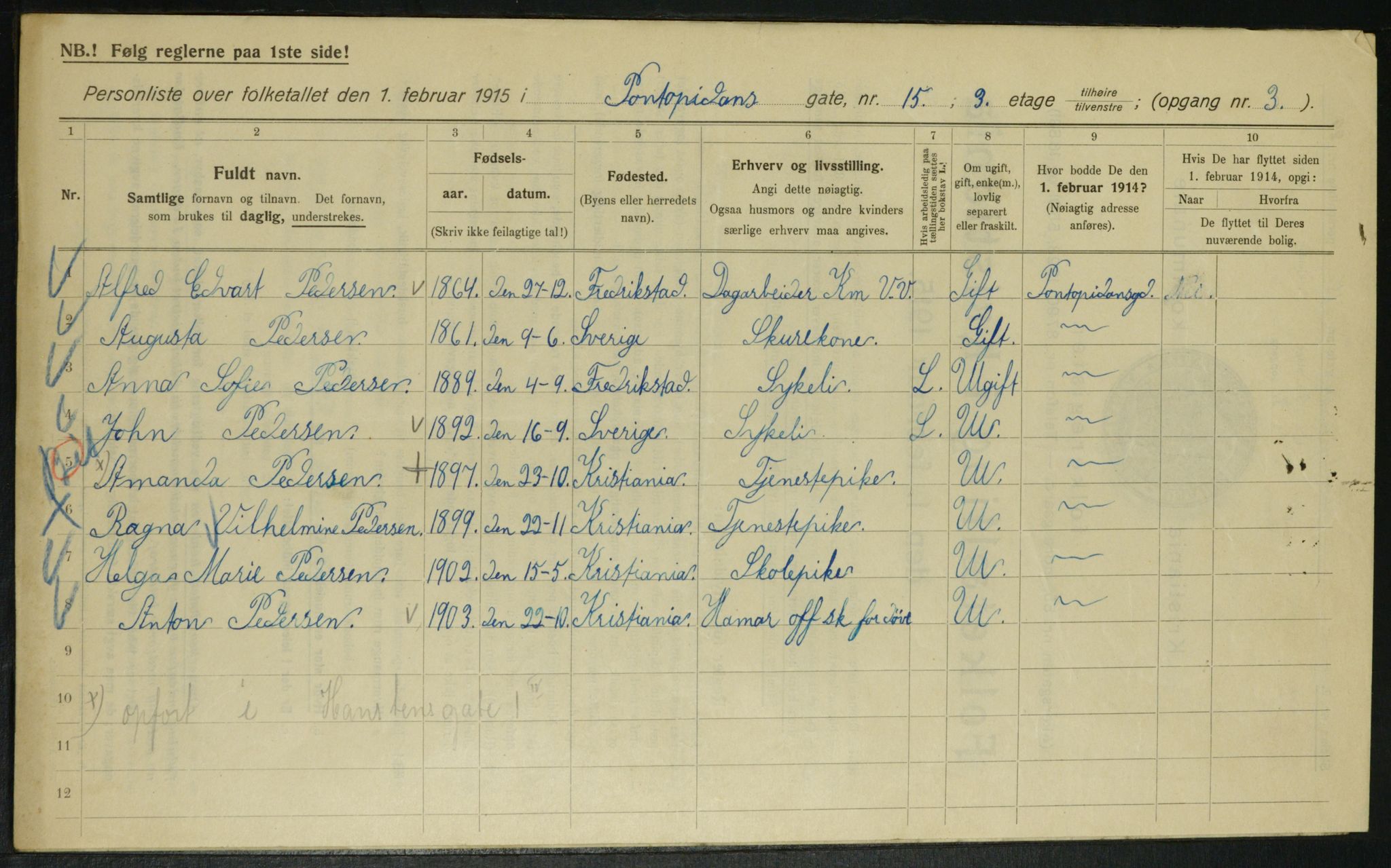 OBA, Kommunal folketelling 1.2.1915 for Kristiania, 1915, s. 80707