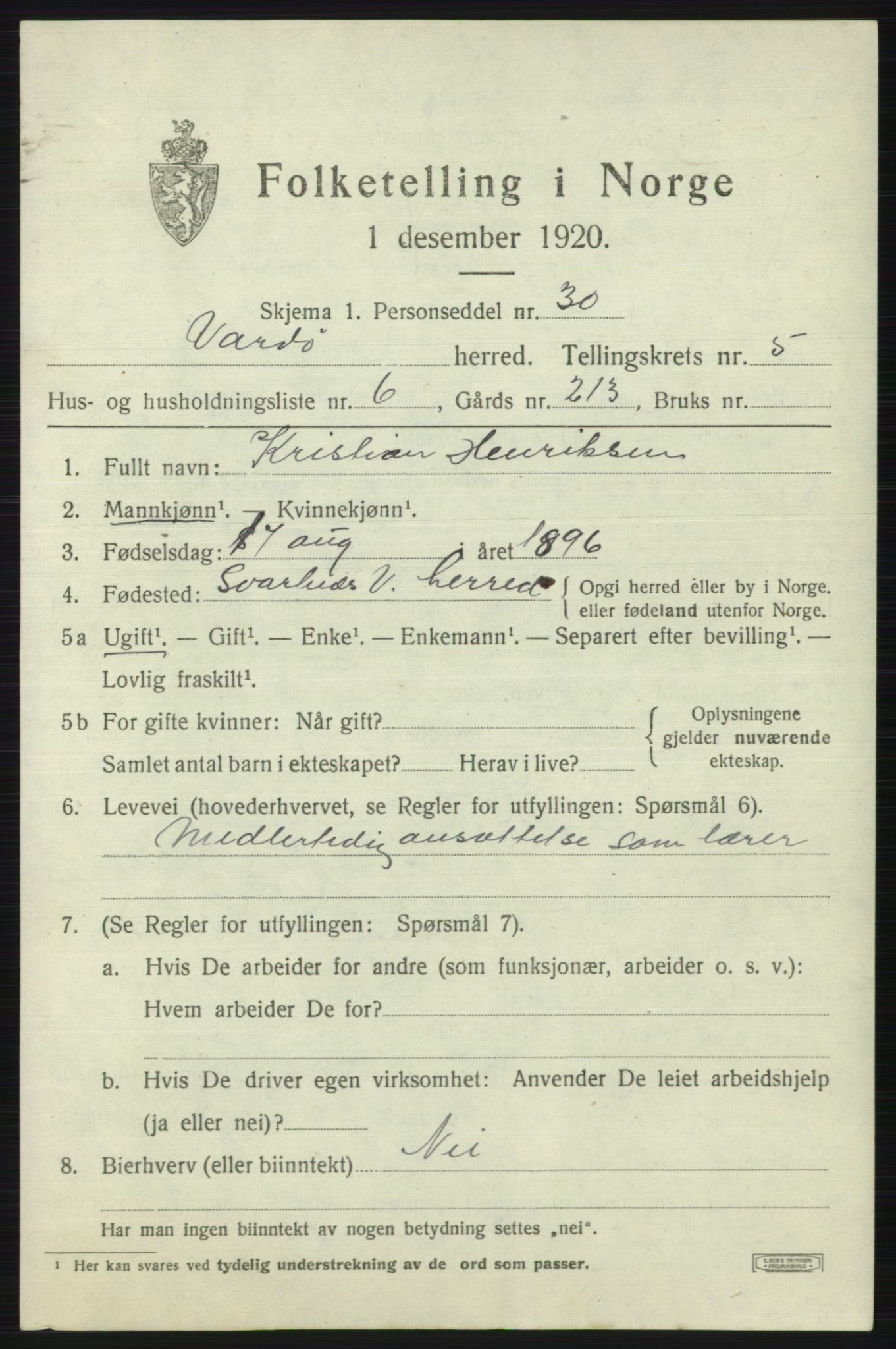 SATØ, Folketelling 1920 for 2028 Vardø herred, 1920, s. 2644