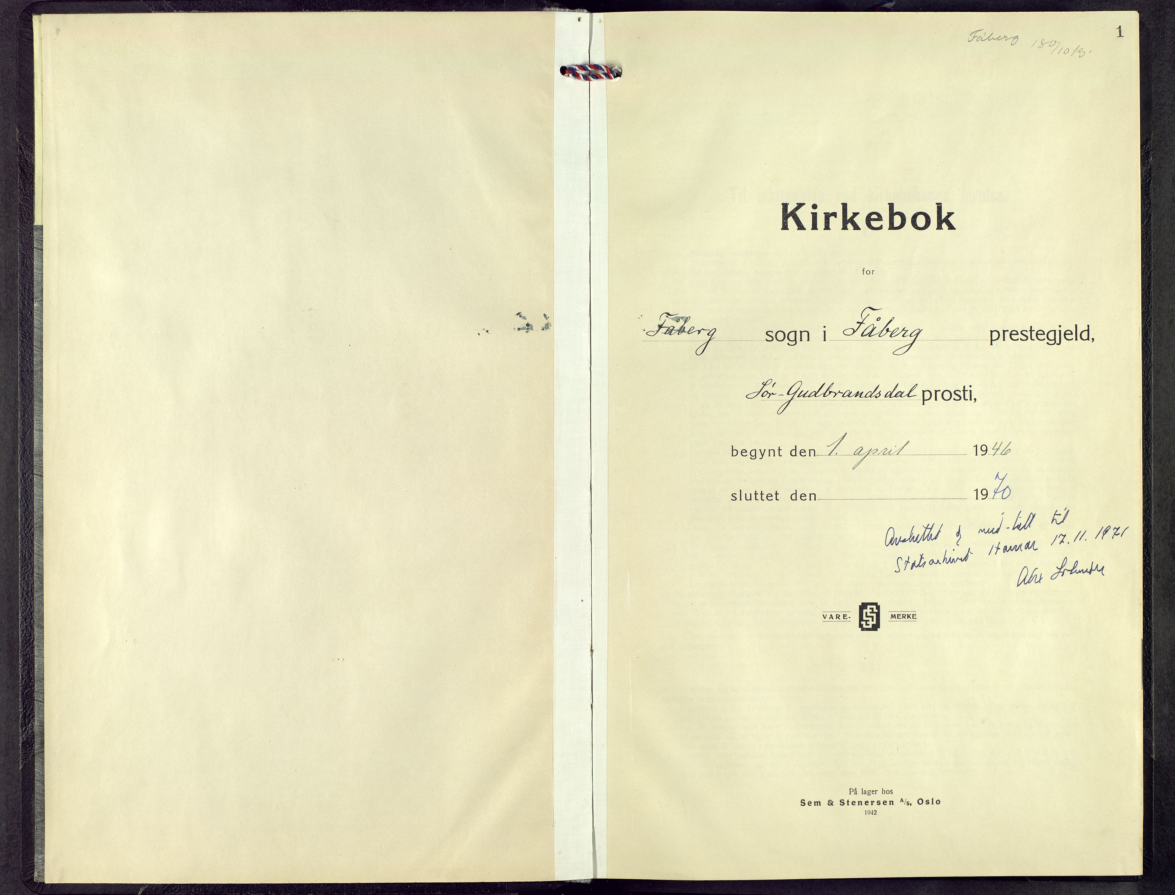 Fåberg prestekontor, SAH/PREST-086/H/Ha/Hab/L0017: Klokkerbok nr. 17, 1946-1970, s. 1