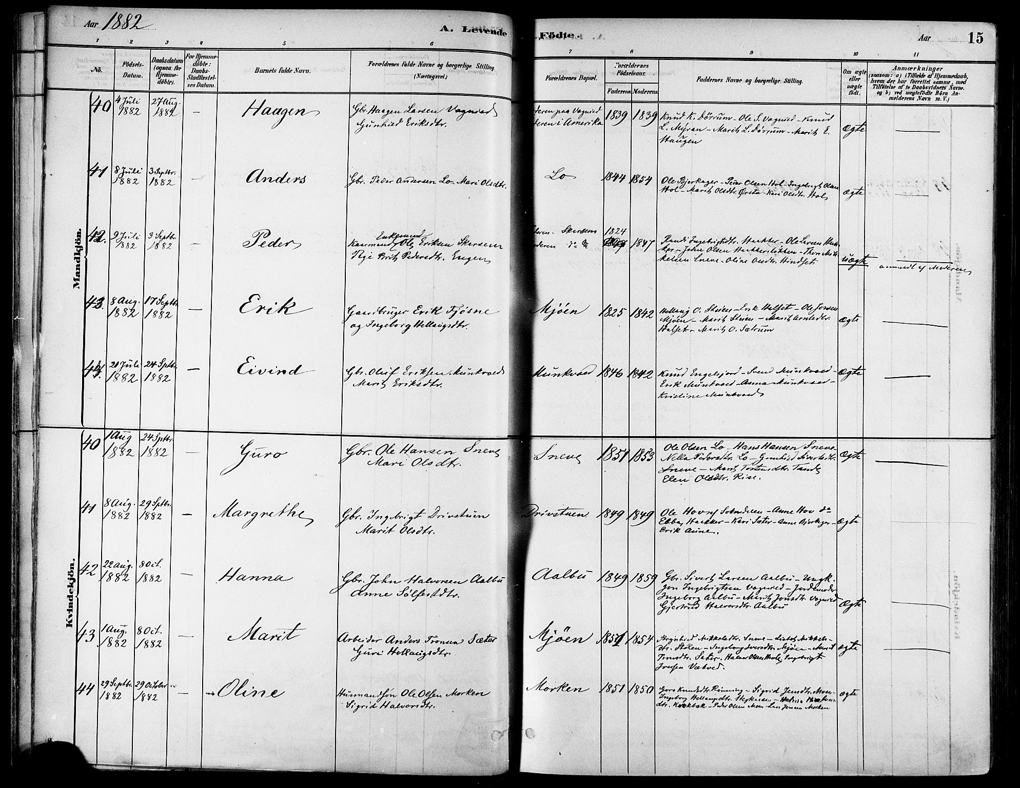 Ministerialprotokoller, klokkerbøker og fødselsregistre - Sør-Trøndelag, SAT/A-1456/678/L0901: Ministerialbok nr. 678A10, 1881-1894, s. 15
