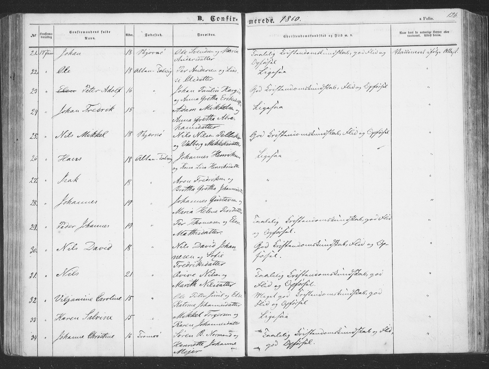 Talvik sokneprestkontor, AV/SATØ-S-1337/H/Ha/L0010kirke: Ministerialbok nr. 10, 1852-1864, s. 126