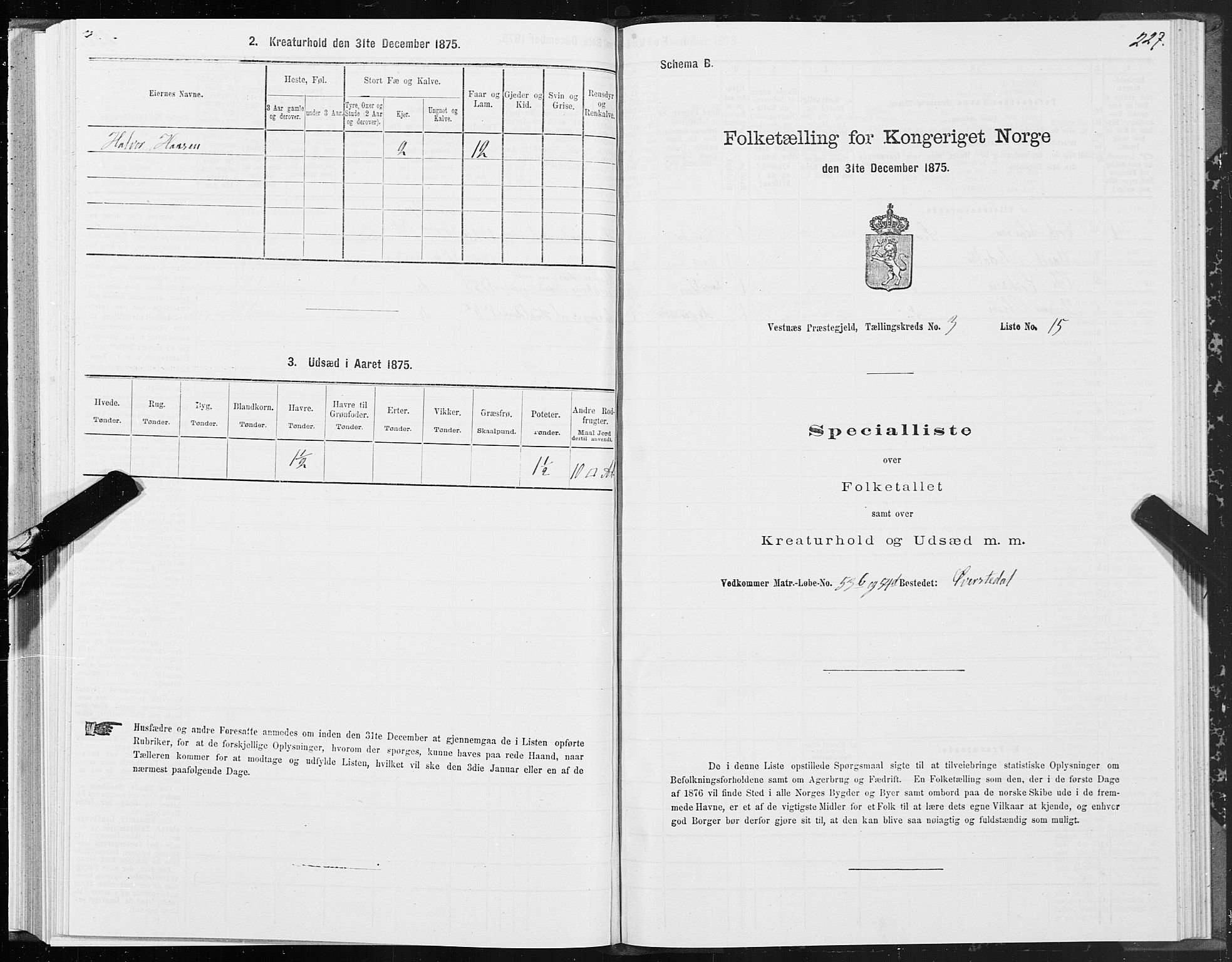 SAT, Folketelling 1875 for 1535P Vestnes prestegjeld, 1875, s. 1227