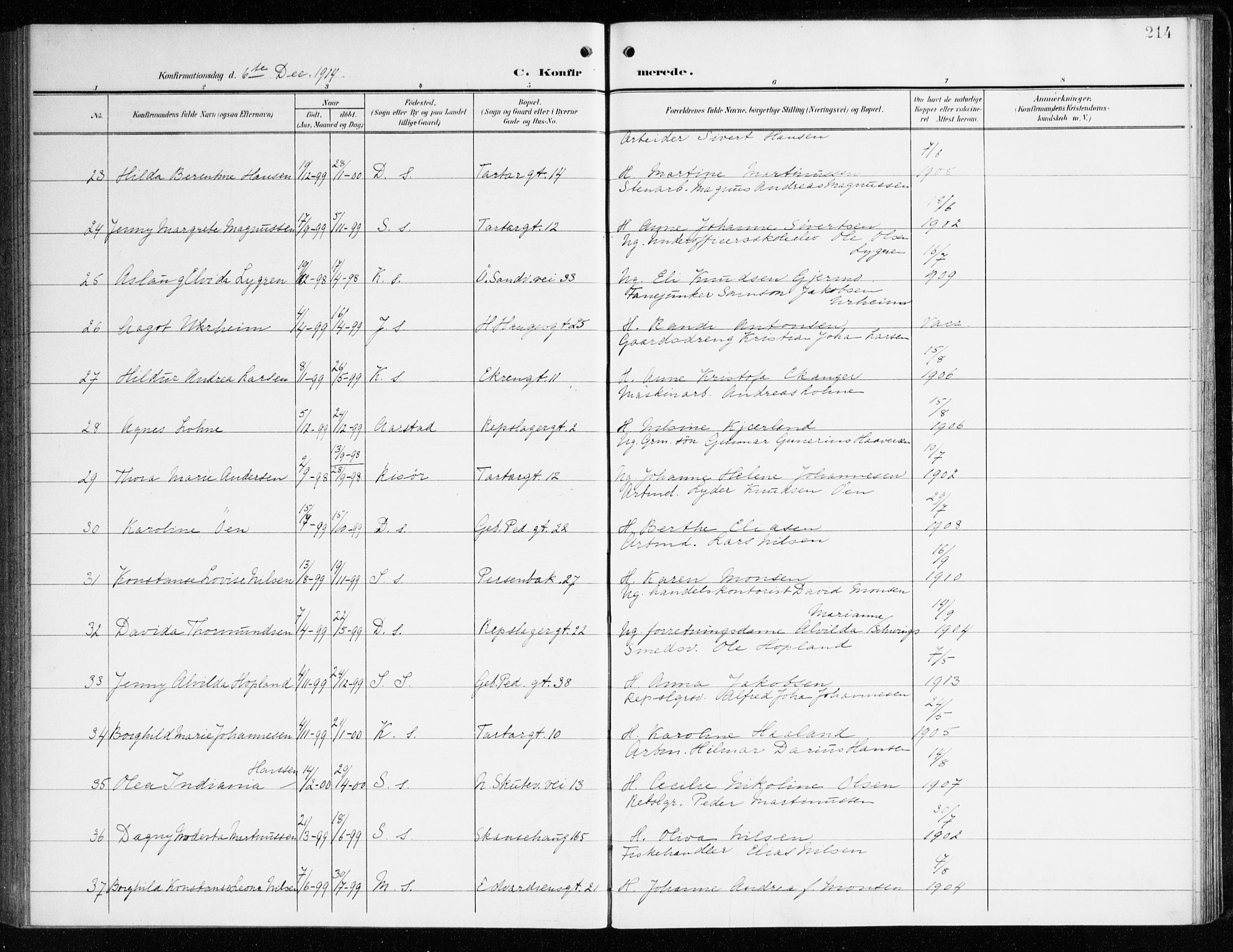 Sandviken Sokneprestembete, SAB/A-77601/H/Ha/L0011: Ministerialbok nr. C 2, 1905-1918, s. 214