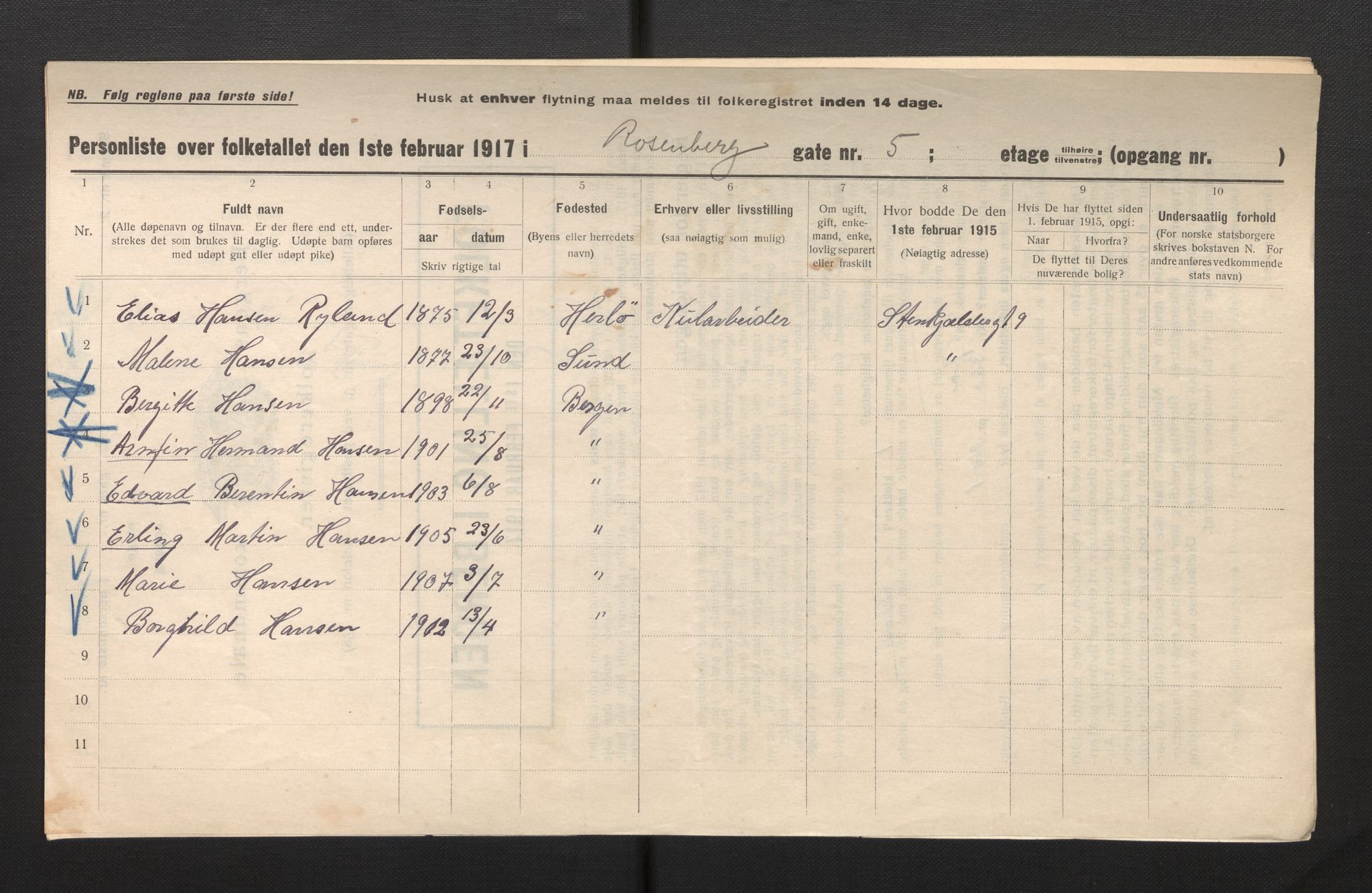 SAB, Kommunal folketelling 1917 for Bergen kjøpstad, 1917, s. 31351
