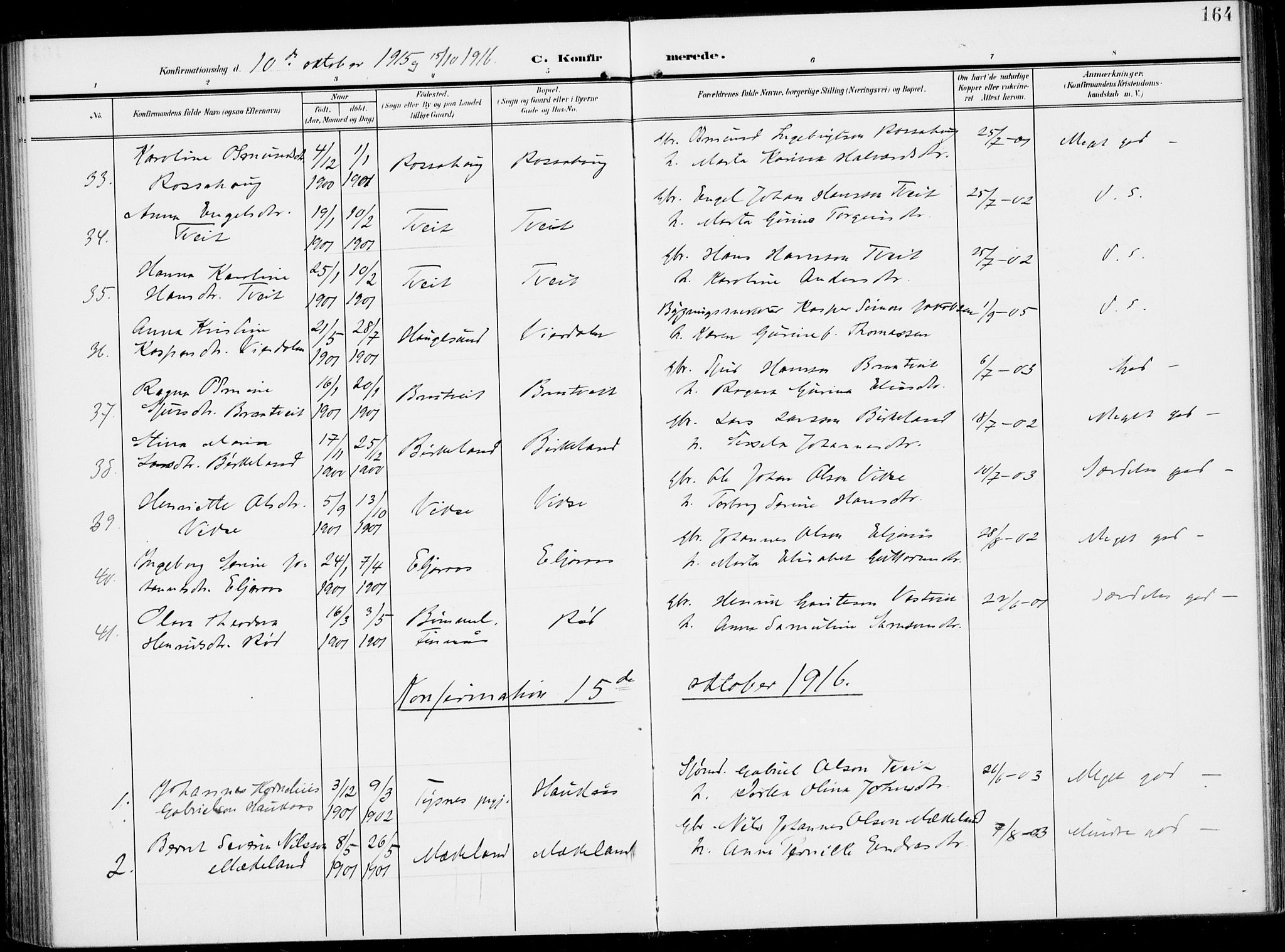 Sveio Sokneprestembete, AV/SAB-A-78501/H/Haa: Ministerialbok nr. B  4, 1906-1919, s. 164