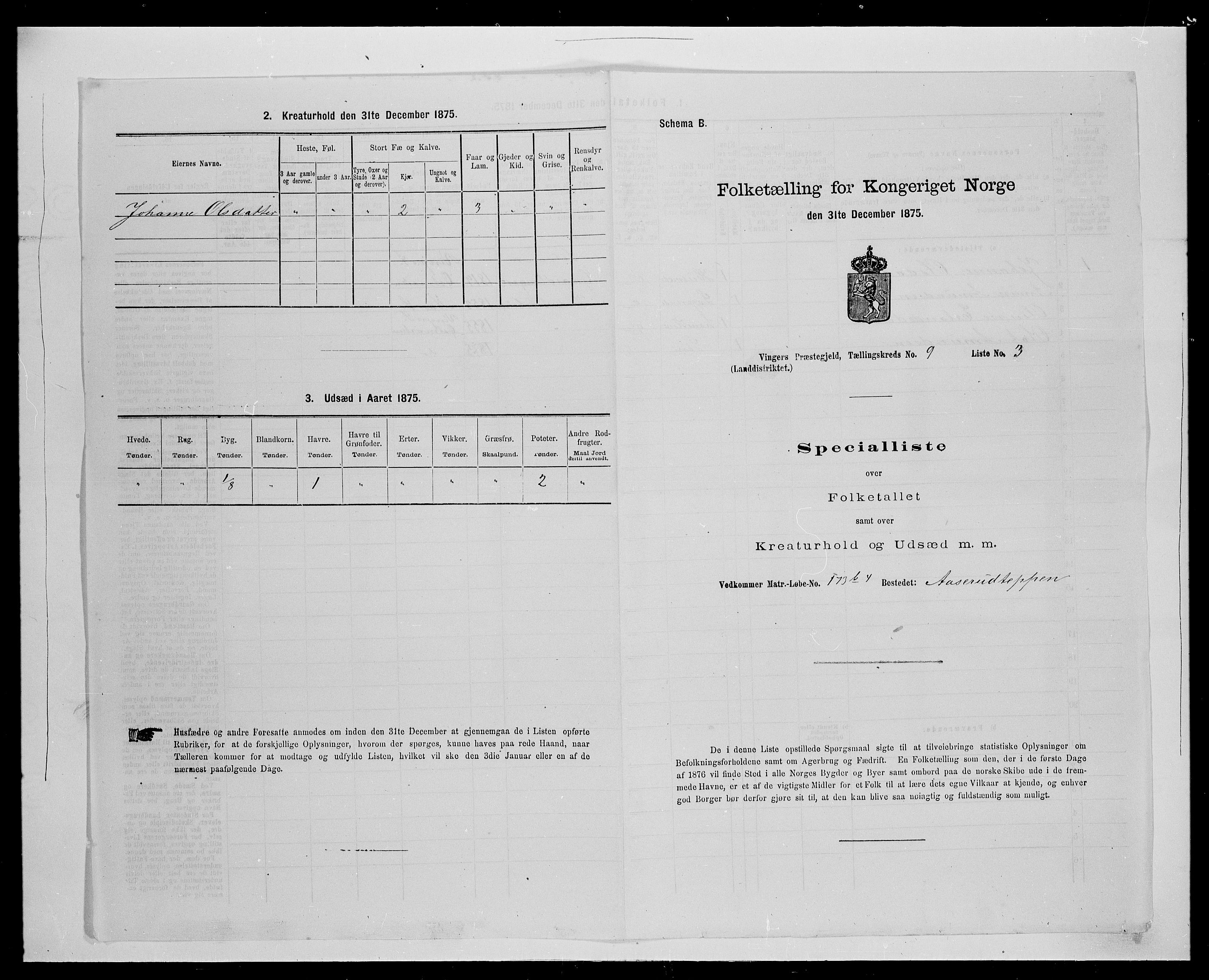 SAH, Folketelling 1875 for 0421L Vinger prestegjeld, Vinger sokn og Austmarka sokn, 1875, s. 1387