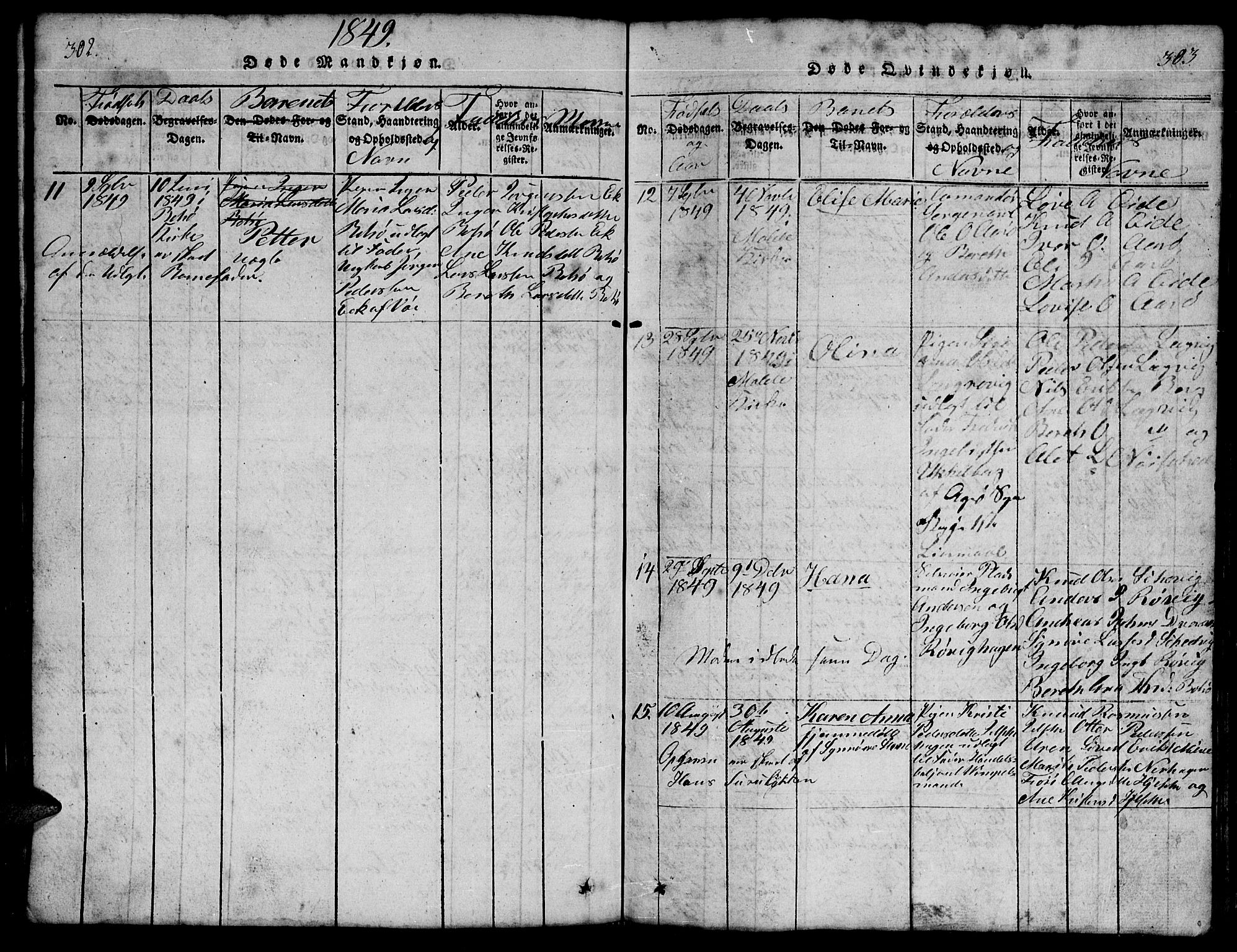 Ministerialprotokoller, klokkerbøker og fødselsregistre - Møre og Romsdal, SAT/A-1454/555/L0665: Klokkerbok nr. 555C01, 1818-1868, s. 302-303