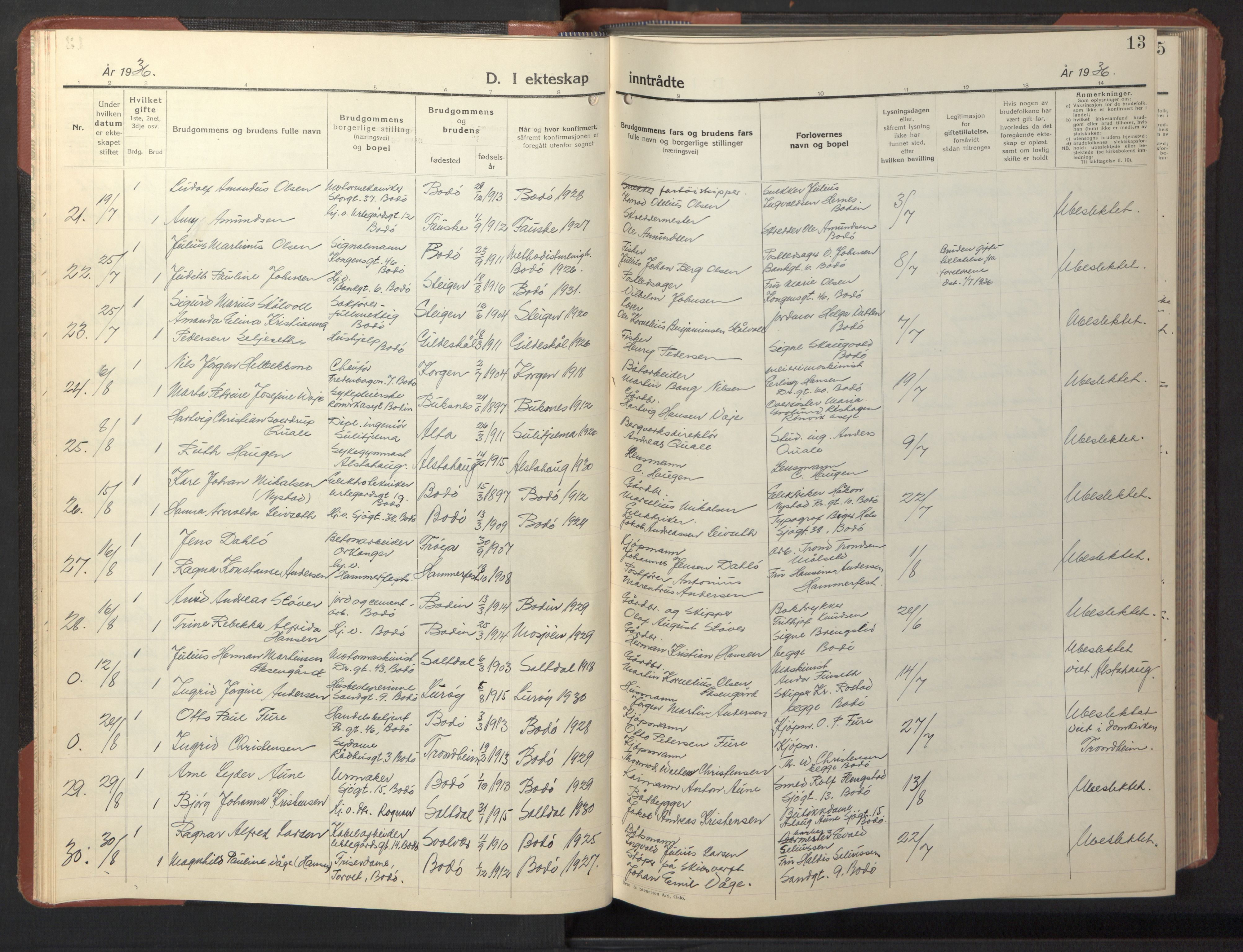 Ministerialprotokoller, klokkerbøker og fødselsregistre - Nordland, AV/SAT-A-1459/801/L0038: Klokkerbok nr. 801C13, 1935-1951, s. 13