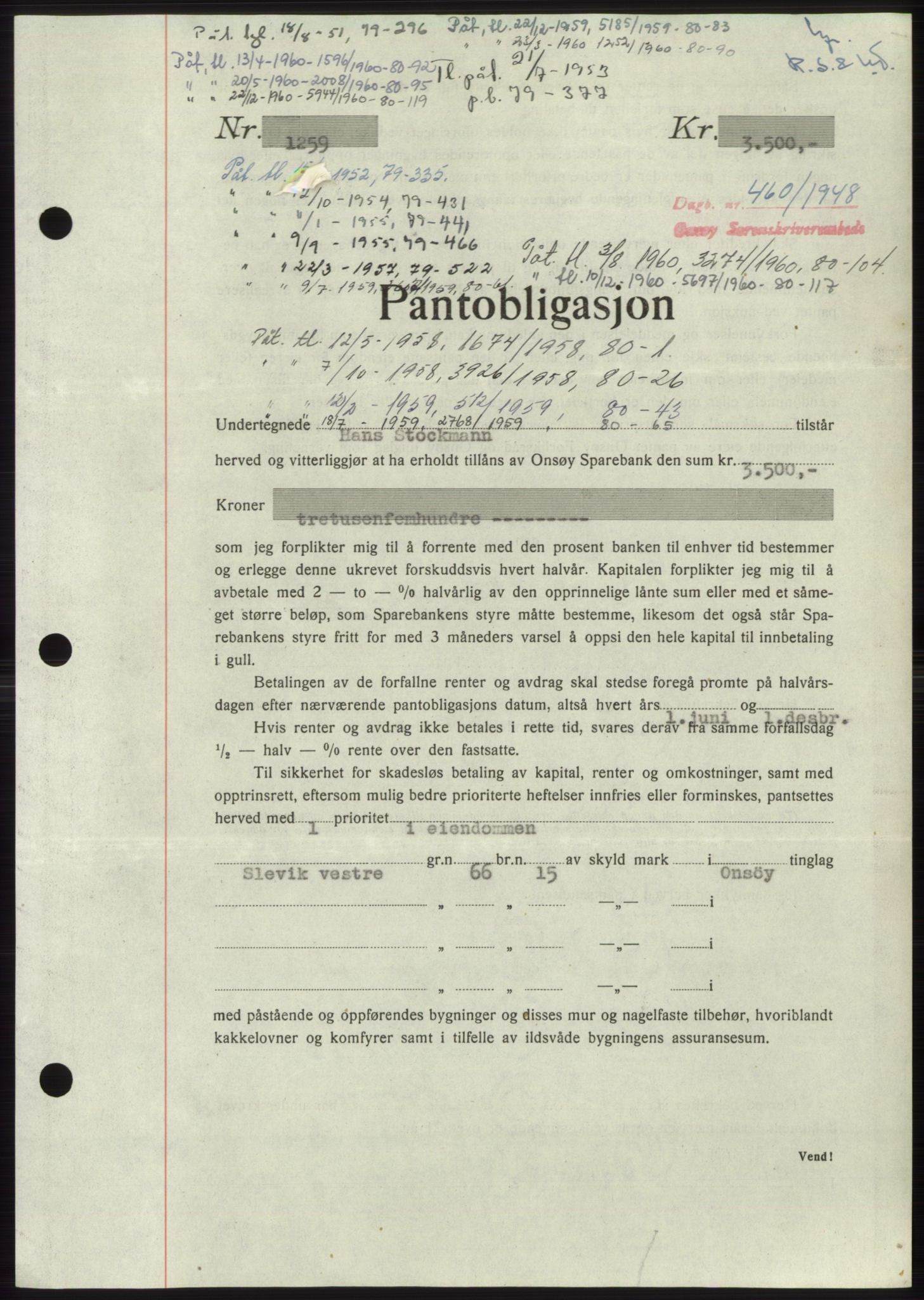 Onsøy sorenskriveri, SAO/A-10474/G/Ga/Gac/L0006: Pantebok nr. B 12-6, 1947-1948, Dagboknr: 460/1948