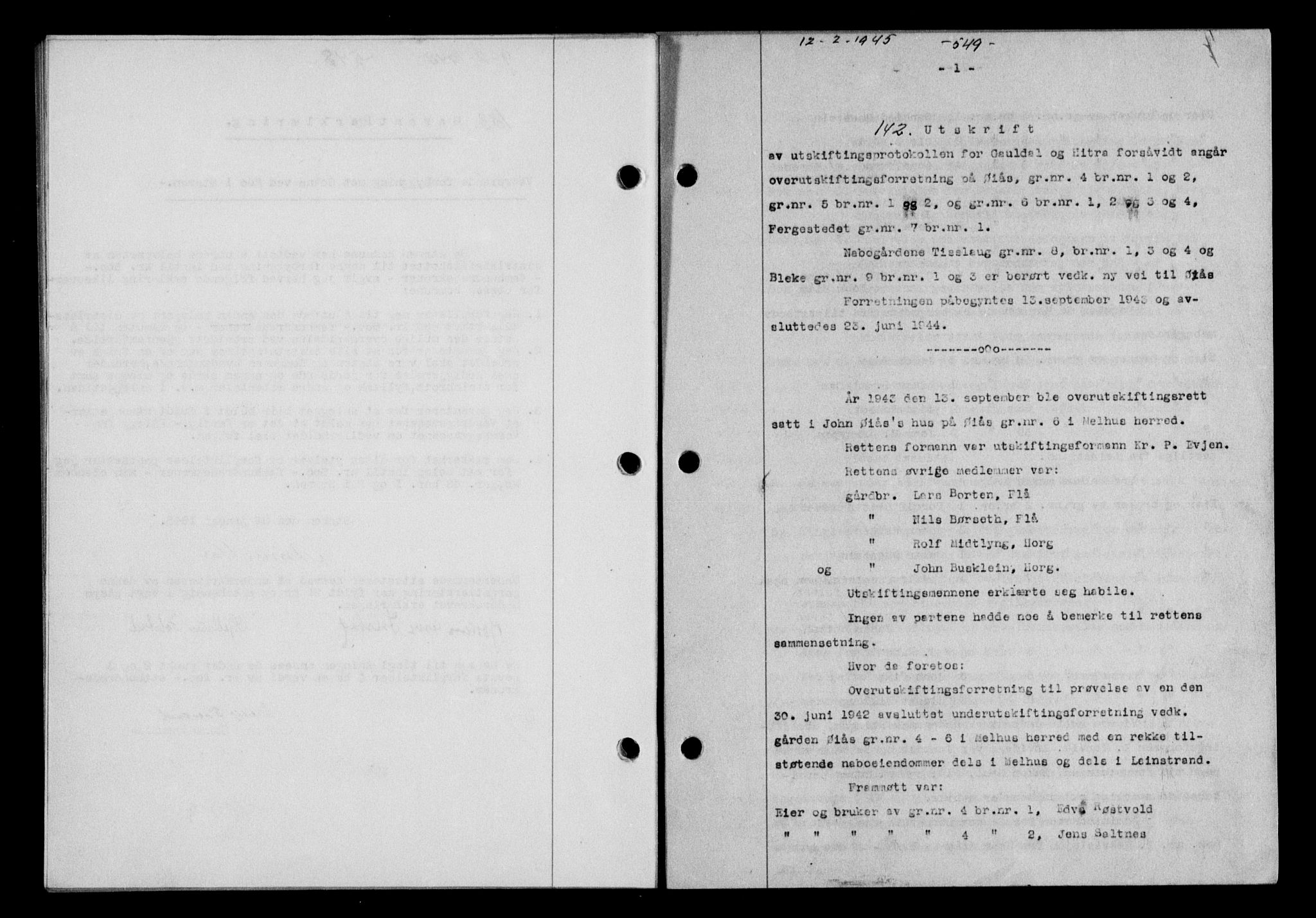 Gauldal sorenskriveri, SAT/A-0014/1/2/2C/L0058: Pantebok nr. 63, 1944-1945, Dagboknr: 142/1945