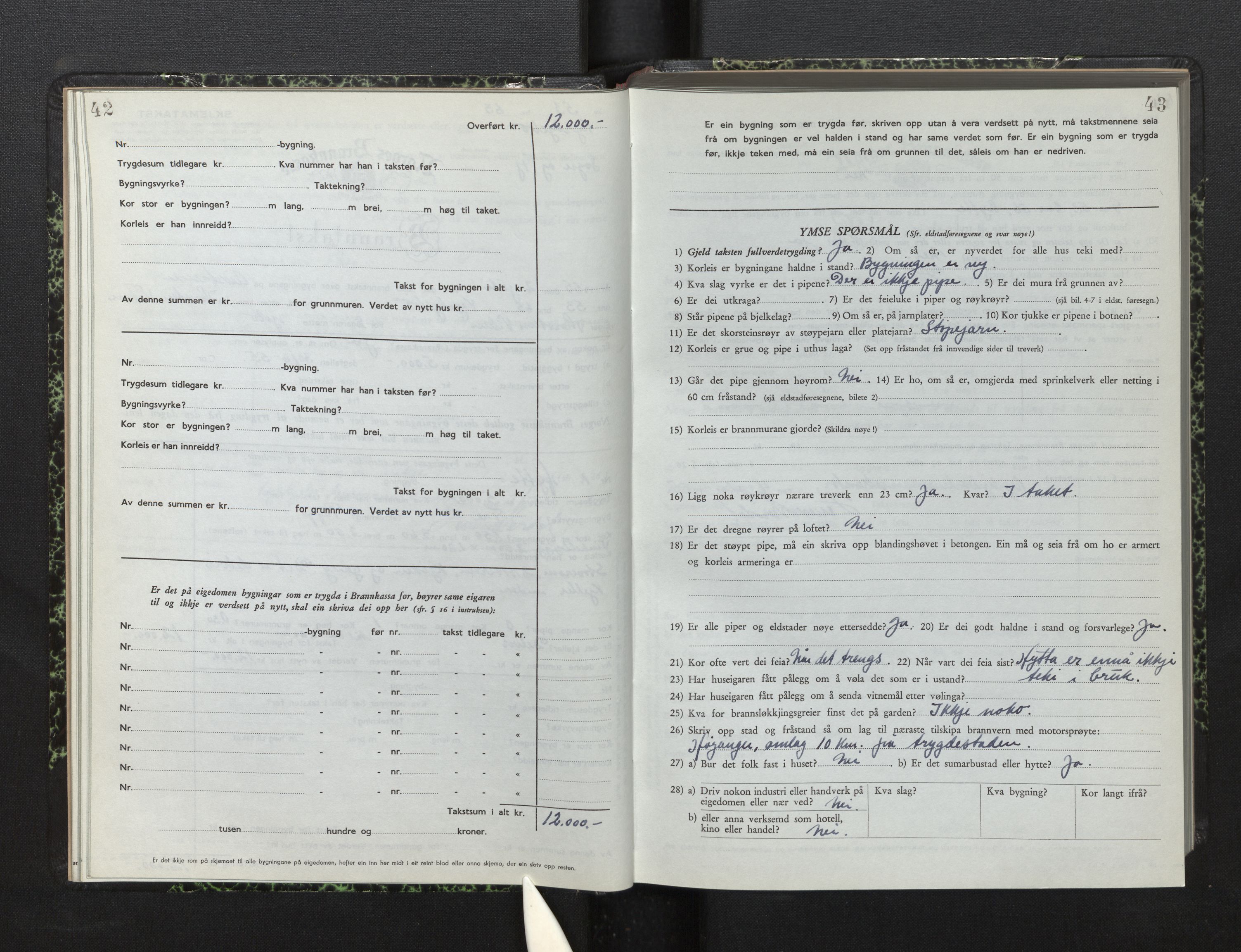 Lensmannen i Kyrkjebø, AV/SAB-A-29001/0012/L0008: Branntakstprotokoll, skjematakst, 1954-1960, s. 42-43