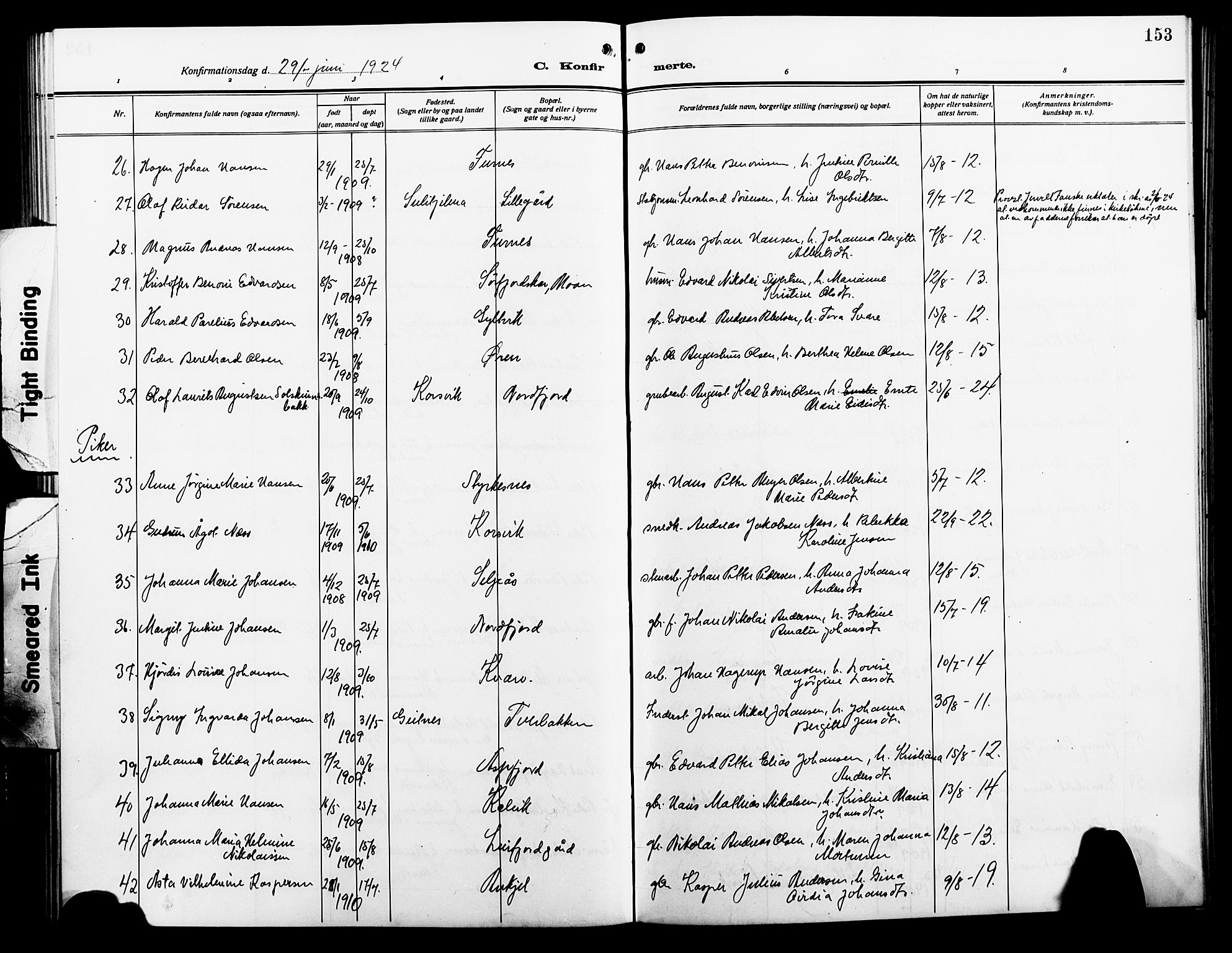 Ministerialprotokoller, klokkerbøker og fødselsregistre - Nordland, AV/SAT-A-1459/854/L0787: Klokkerbok nr. 854C03, 1913-1926, s. 153