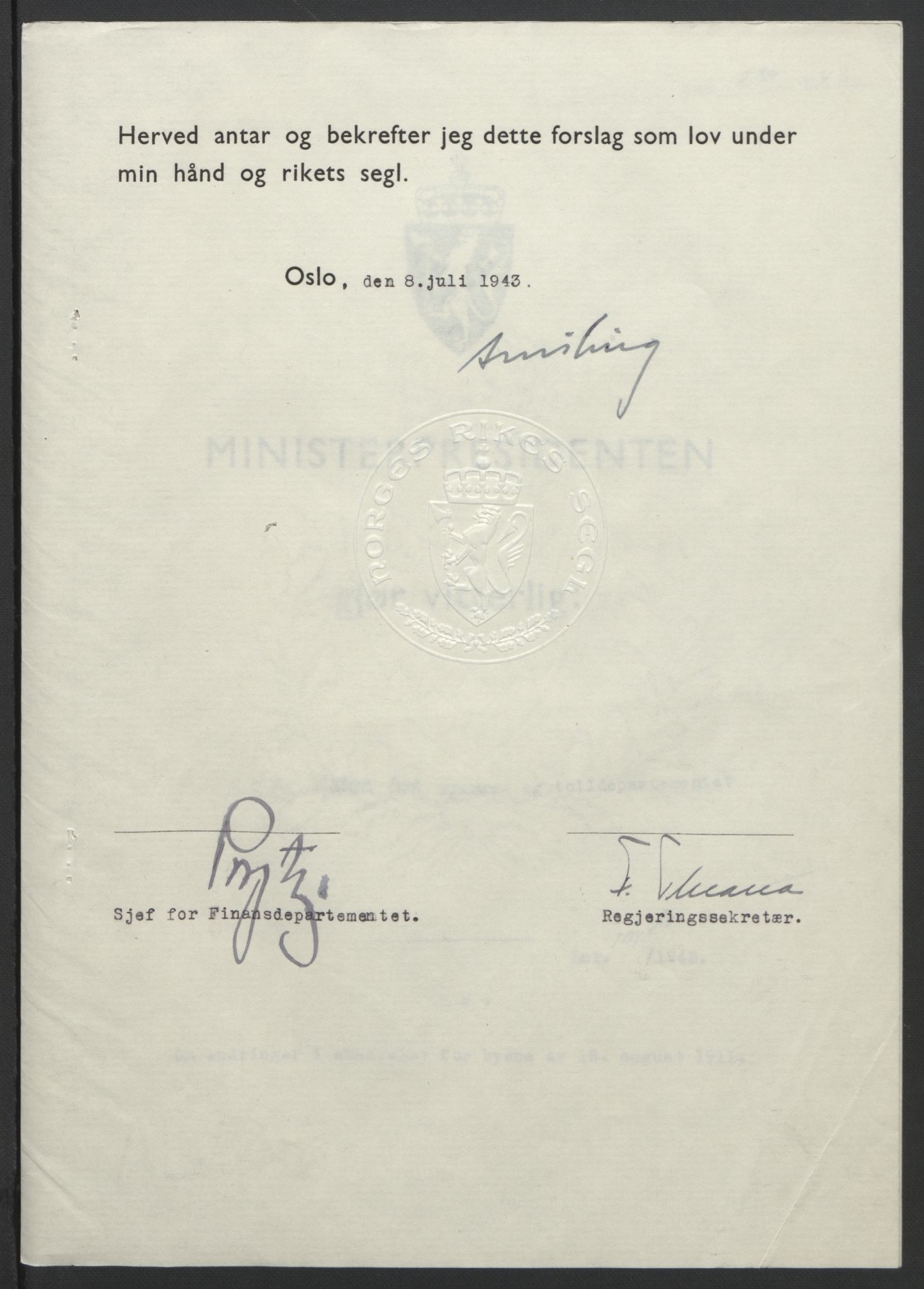 NS-administrasjonen 1940-1945 (Statsrådsekretariatet, de kommisariske statsråder mm), RA/S-4279/D/Db/L0099: Lover, 1943, s. 473