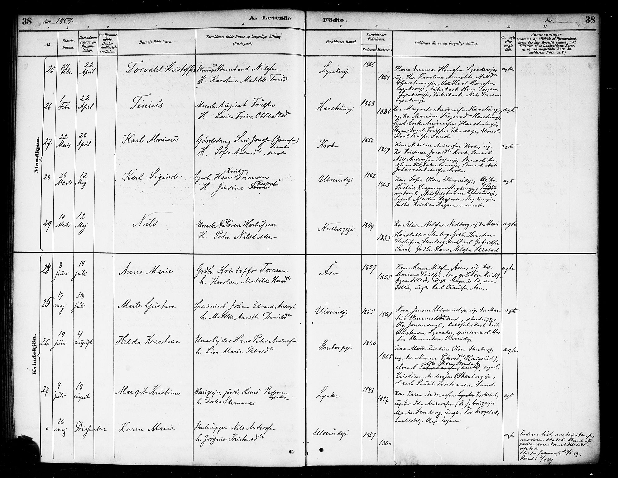 Nedre Eiker kirkebøker, AV/SAKO-A-612/F/Fa/L0003: Ministerialbok nr. 3, 1885-1892, s. 38