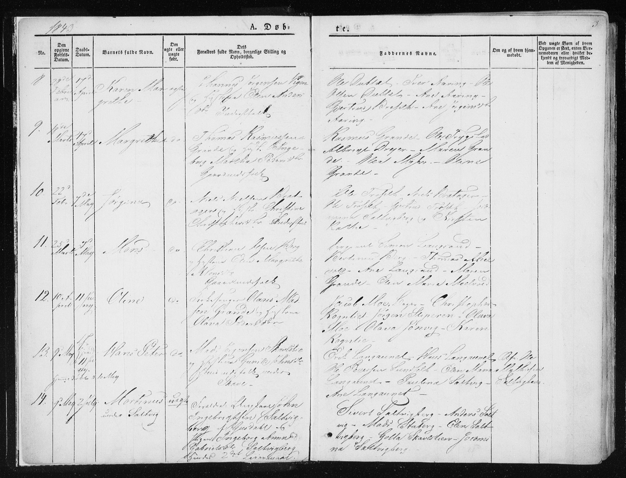 Ministerialprotokoller, klokkerbøker og fødselsregistre - Nord-Trøndelag, AV/SAT-A-1458/733/L0323: Ministerialbok nr. 733A02, 1843-1870, s. 3