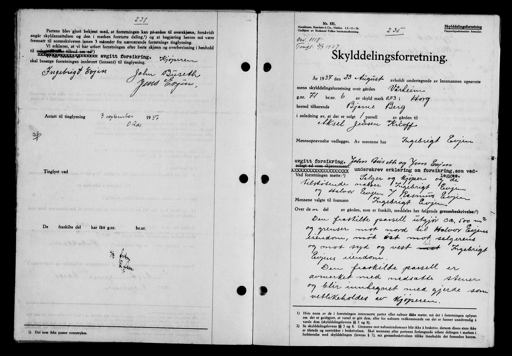 Gauldal sorenskriveri, SAT/A-0014/1/2/2C/L0047: Pantebok nr. 50-51, 1937-1937, Dagboknr: 1118/1937