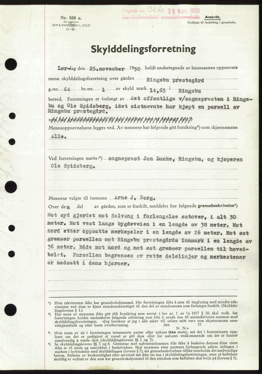 Sør-Gudbrandsdal tingrett, SAH/TING-004/H/Hb/Hbd/L0029: Pantebok nr. A29, 1950-1950, Dagboknr: 3240/1950