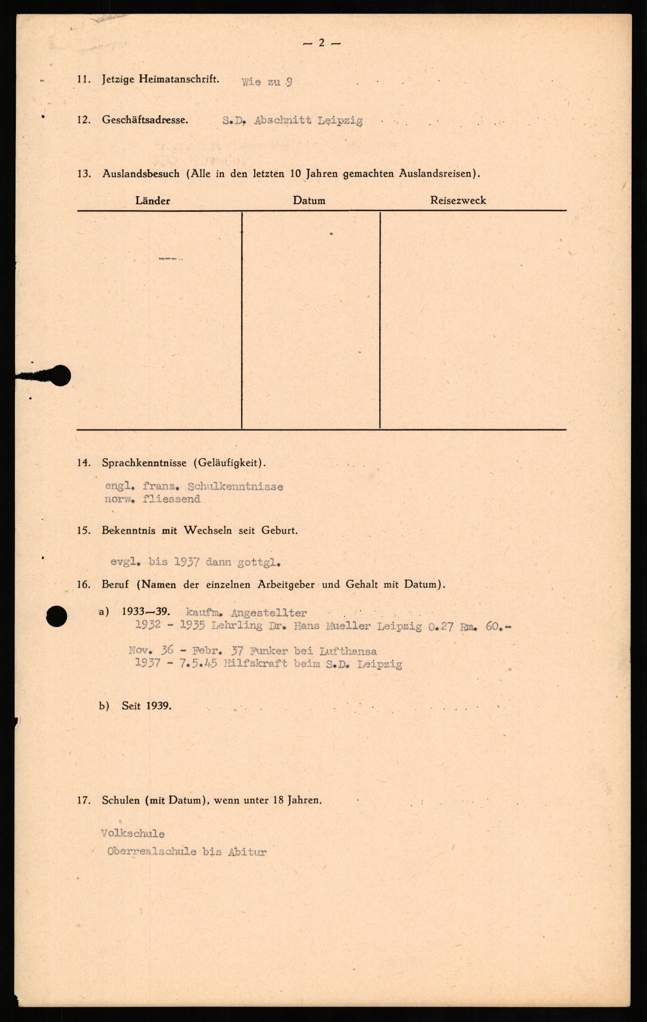 Forsvaret, Forsvarets overkommando II, RA/RAFA-3915/D/Db/L0014: CI Questionaires. Tyske okkupasjonsstyrker i Norge. Tyskere., 1945-1946, s. 349